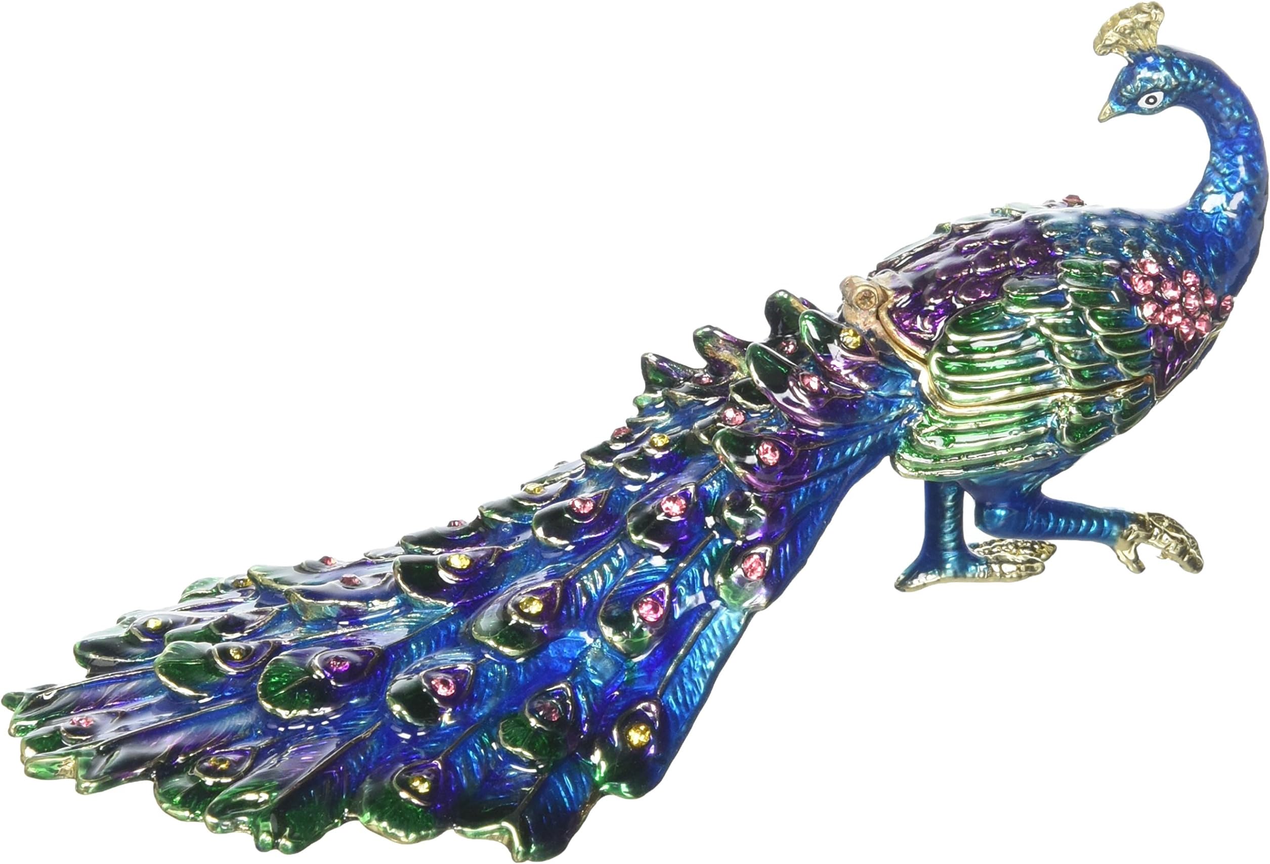 1013633B Peacock Trinket Box, 5.50" x 2.75" x 3"