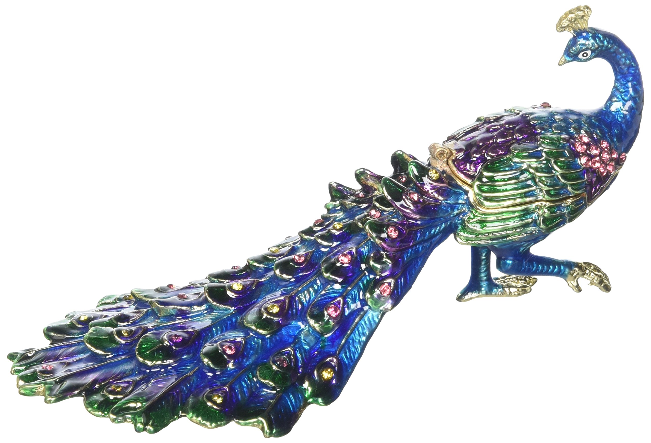 1013633B Peacock Trinket Box, 5.50" x 2.75" x 3"