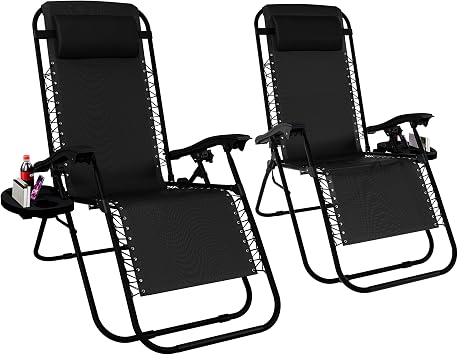 Garden Vida 2 Pack Zero Gravity Chairs Sun Loungers Outdoor Patio Recliner Weightless Feel Seat Weather Resistant Steel Black UKFR Certified