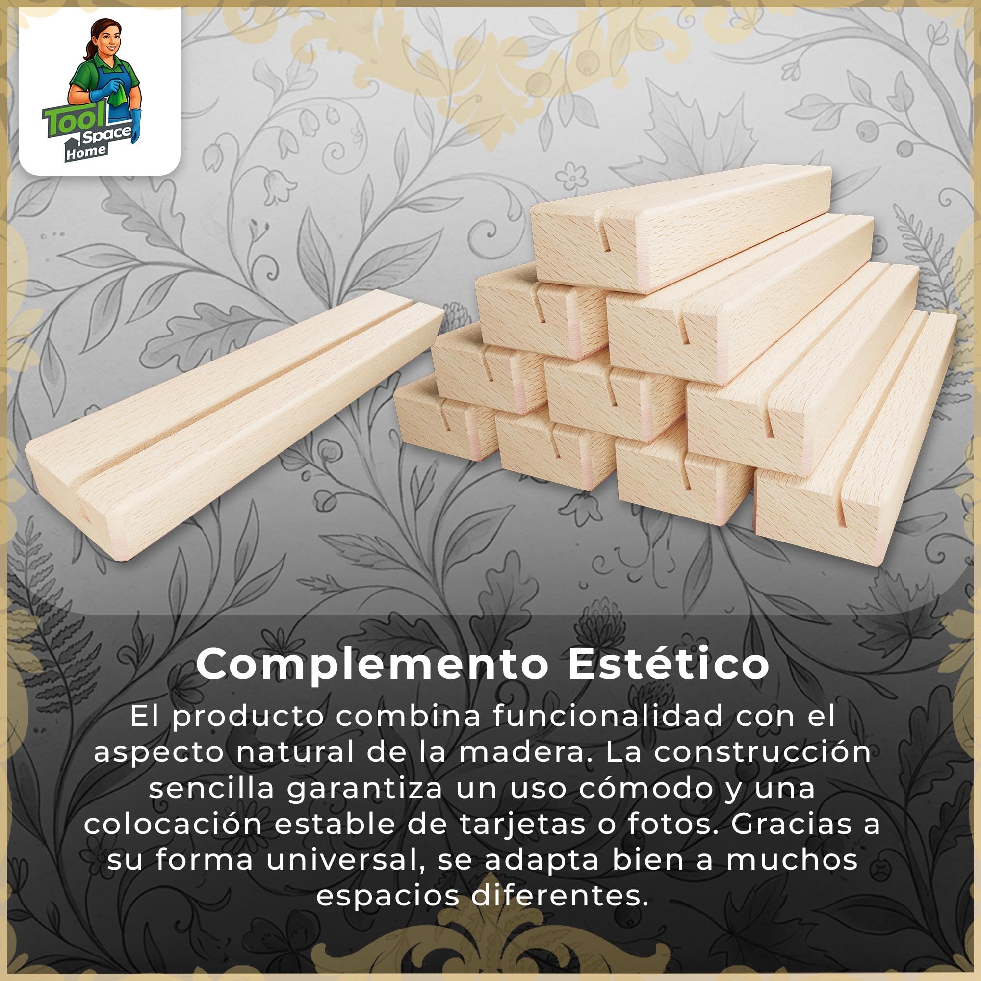 ToolSpace Soporte de Fotos de Madera - Soporte de Exhibición de Tarjetas de Menú de Madera - Soporte de Tarjetas de Visita - Soporte de Tarjetas de Visita de Madera de Haya Natural - 1.8x3x15 cm 10pcs