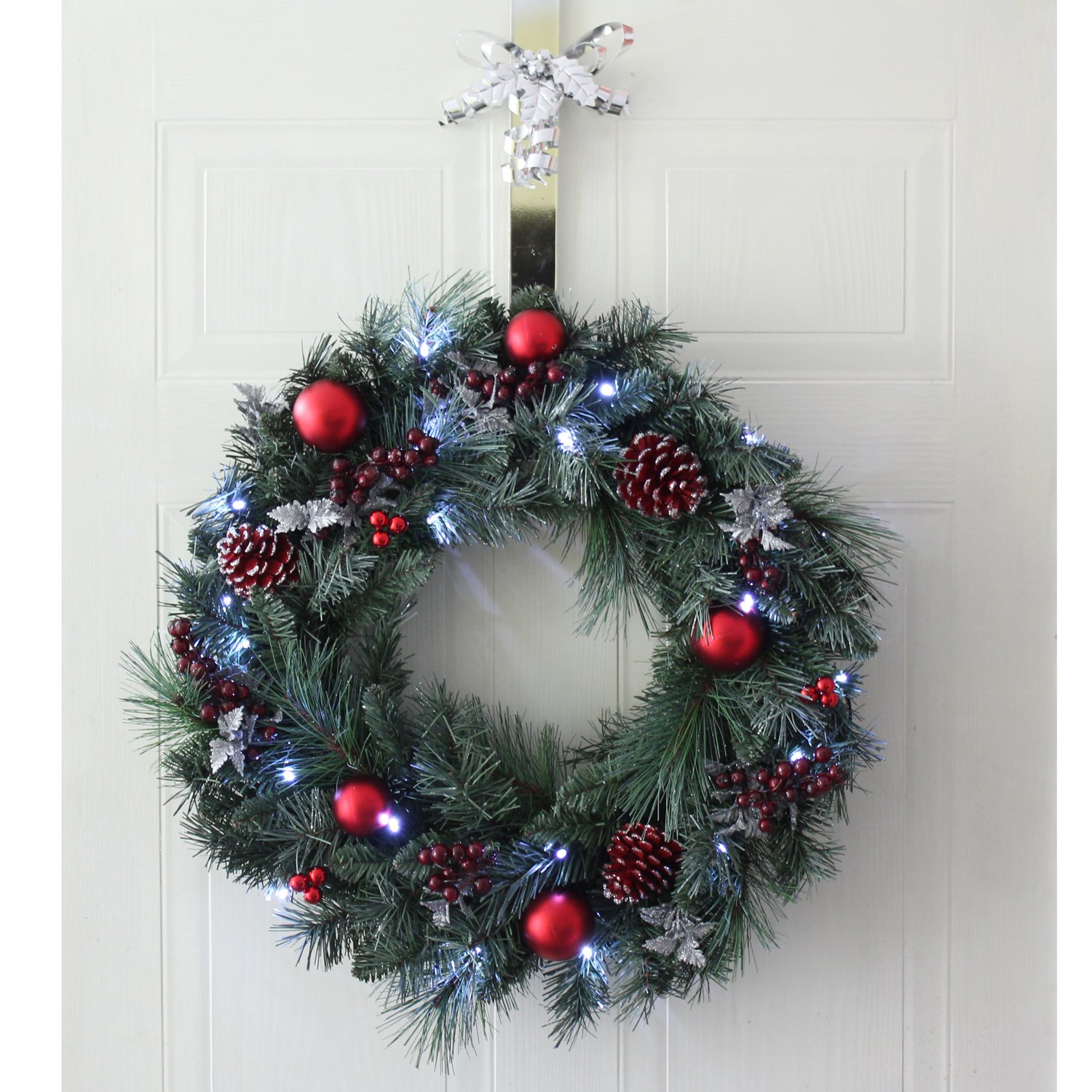 WeRChristmas Couronne givré 60 cm avec illuminé avec 20 LED Blanc Chaud Décorations de Noël
