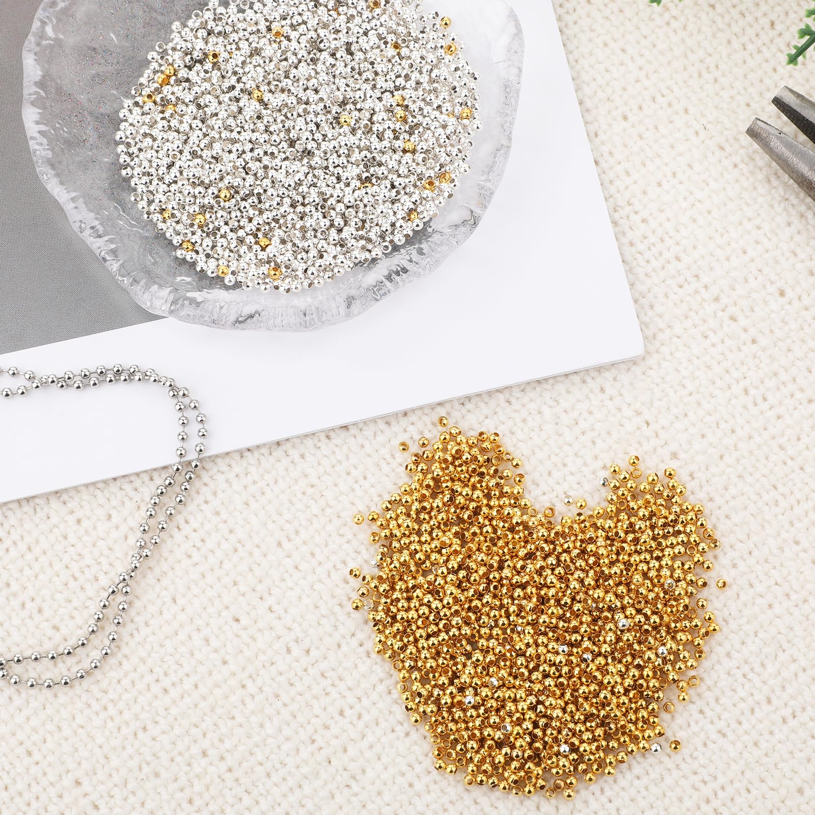 4000 Pieces 2mm Metal Round Crimp Beads for Jewelry Making Smooth Crimping Beads, Silver and Gold for Bracelets - Image 2