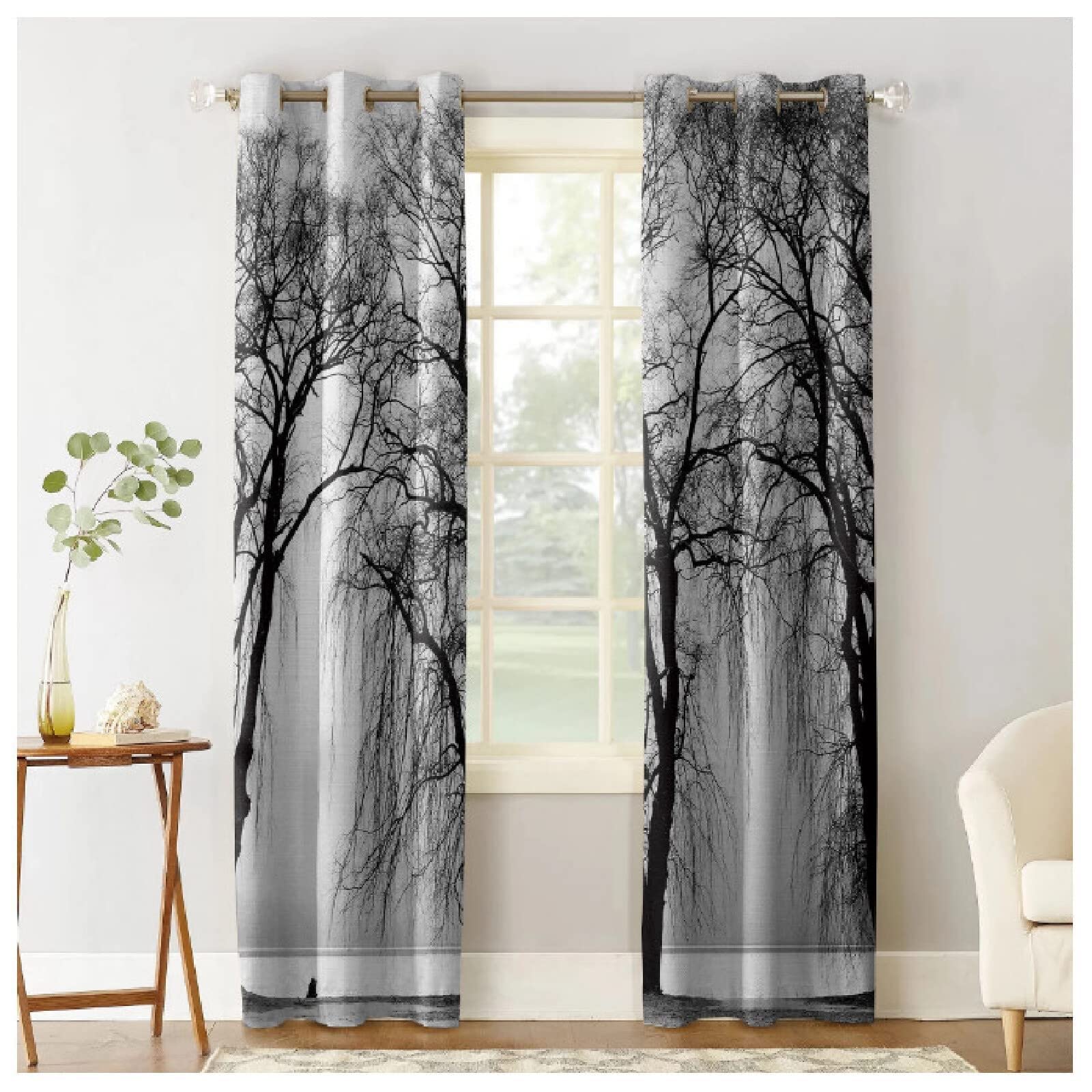 Lot de 2 rideaux occultants à isolation thermique avec œillets et motif vintage pour chambre à coucher et salon, 213,4 cm de long, beige clair, imprimé feuilles