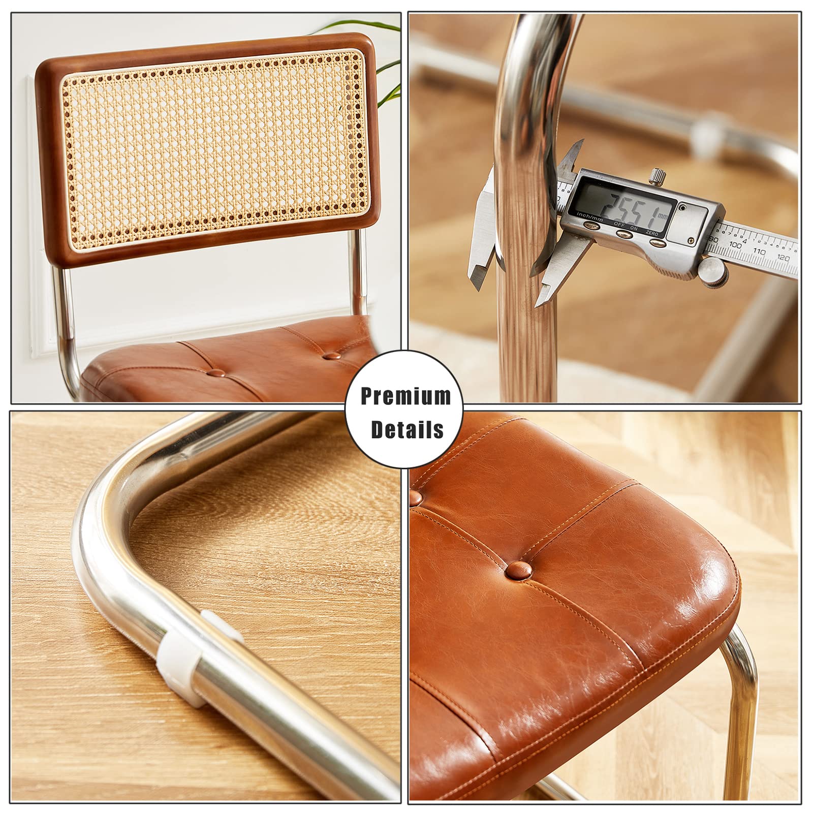 Mid Century Rattan-Stuhl-Set, 2 gepolsterte Esszimmerstühle mit Rückenlehne und Metallbeinen für Küche, Esszimmer, moderne Kaffeestühle