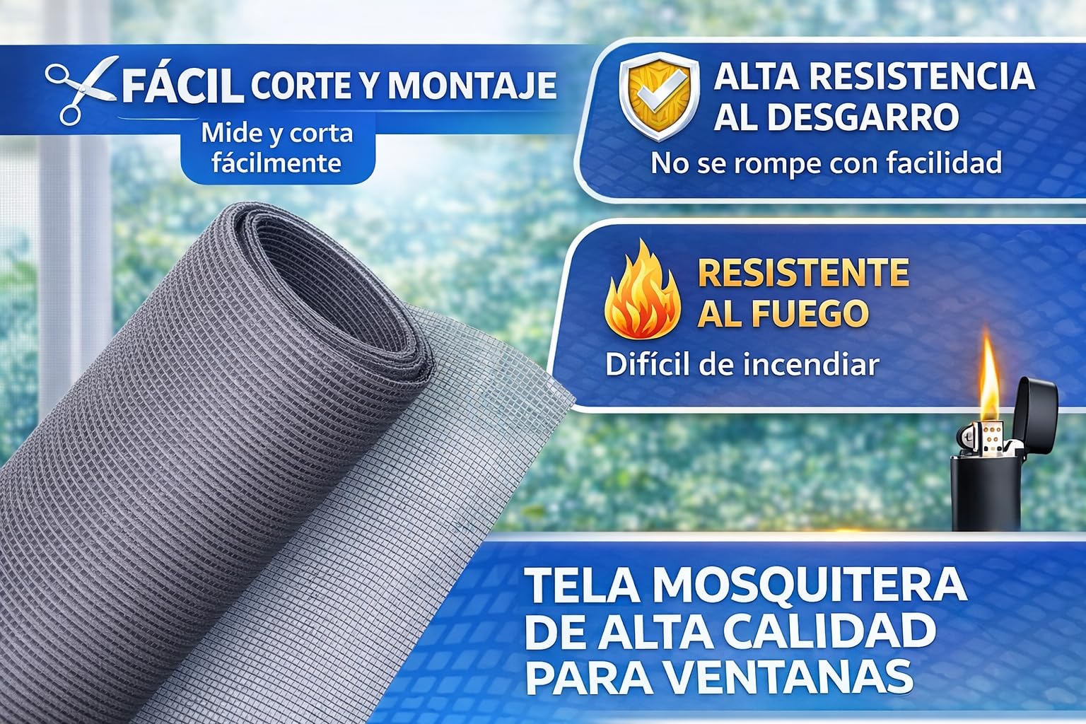 Tela Mosquitera para puerta y ventana, malla mosquitera Fibra de Vidrio de color gris (150 x 500 cm)