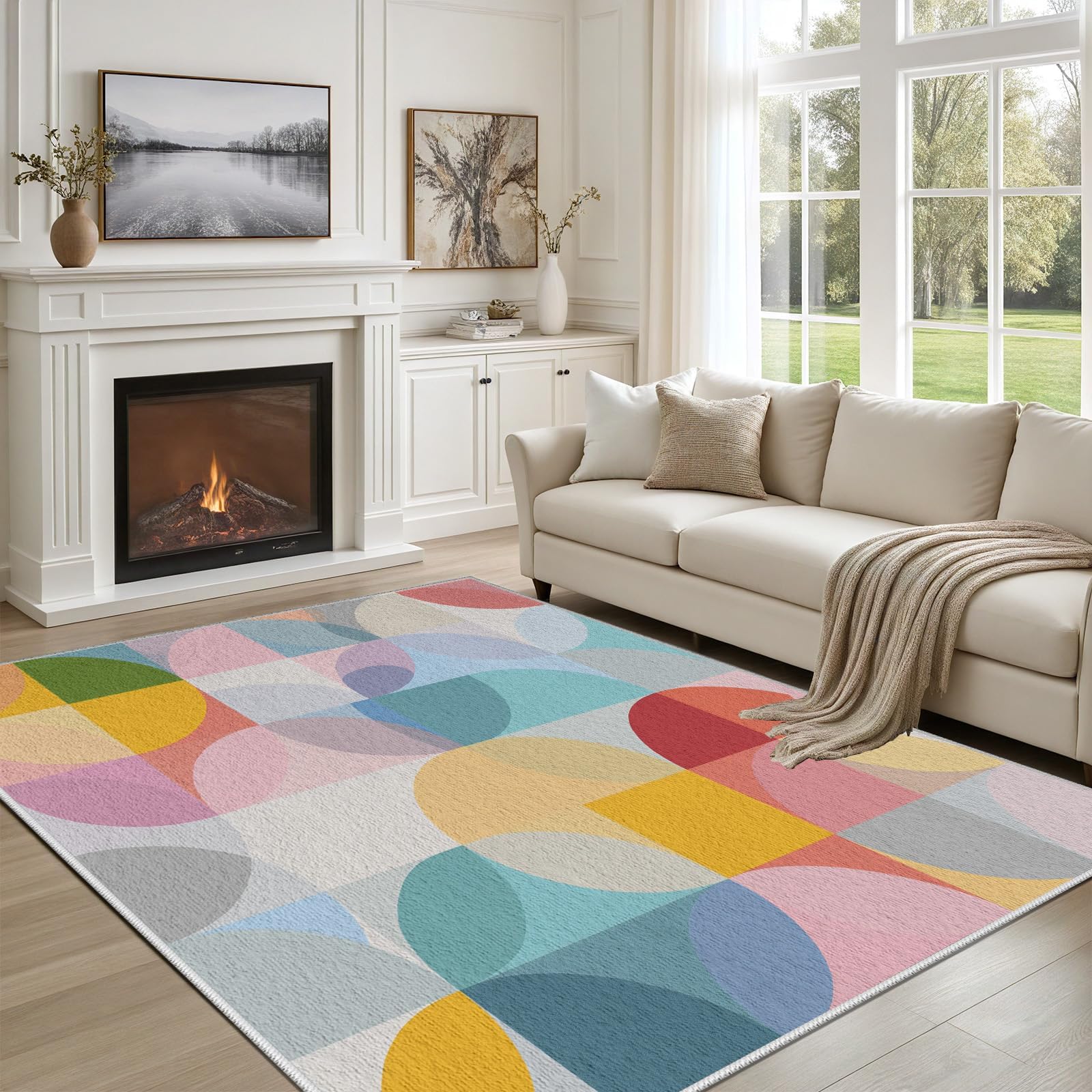 Tapis de salon bohème coloré style mi-siècle pour sublimer la chambre