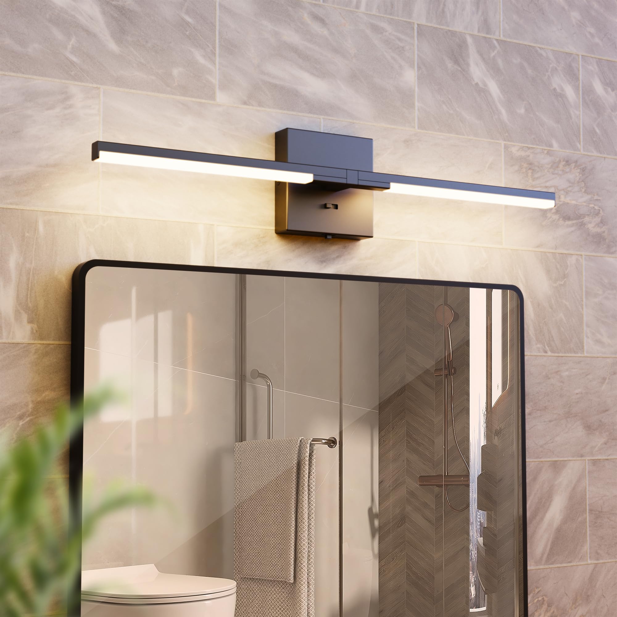 Vanity Lights 24 inch 4-Level Brightness Built-in Dimmer 14W Dimmable 5CCT Bathroom Light Fixtures Over Mirror Black Vanity