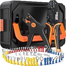 SOMELINE Crimping Kit Electrical Terminals, 51 Types of Pre-Insulated Terminals, 0.34-6mm² Self-Adjusting Ratchet Crimper and Automatic Wire Stripper, for Electrician and DIY