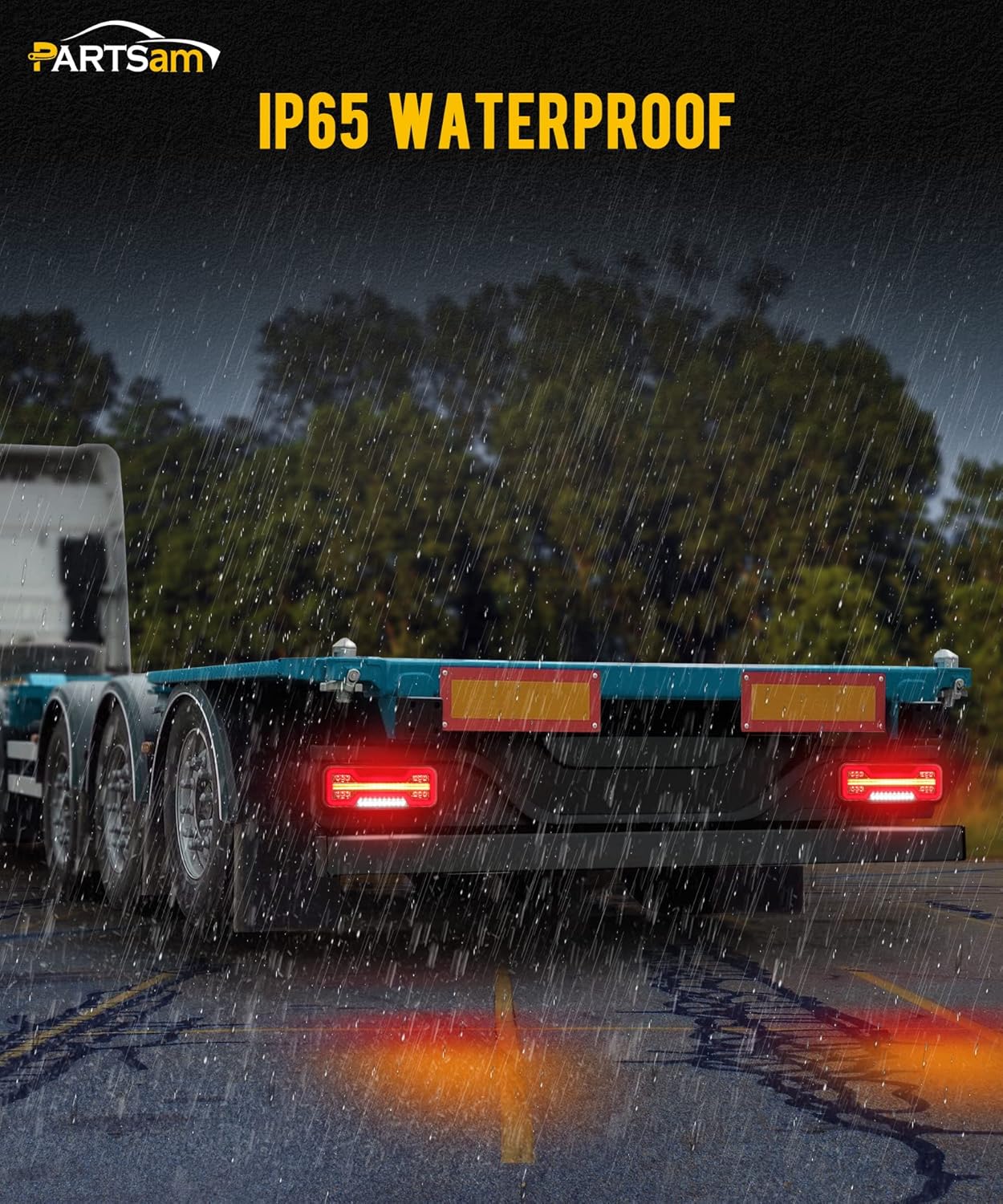 PARTSam LED Truck Trailer Tail Lights 10-30V, 74LEDs Stop Brake Turn Signal Tail Reverse Running/Tail Lights-Startup Scan All in One, for Heavy Trucks Trailers RVs Campers UTVs Vans Surface Mount 2pcs