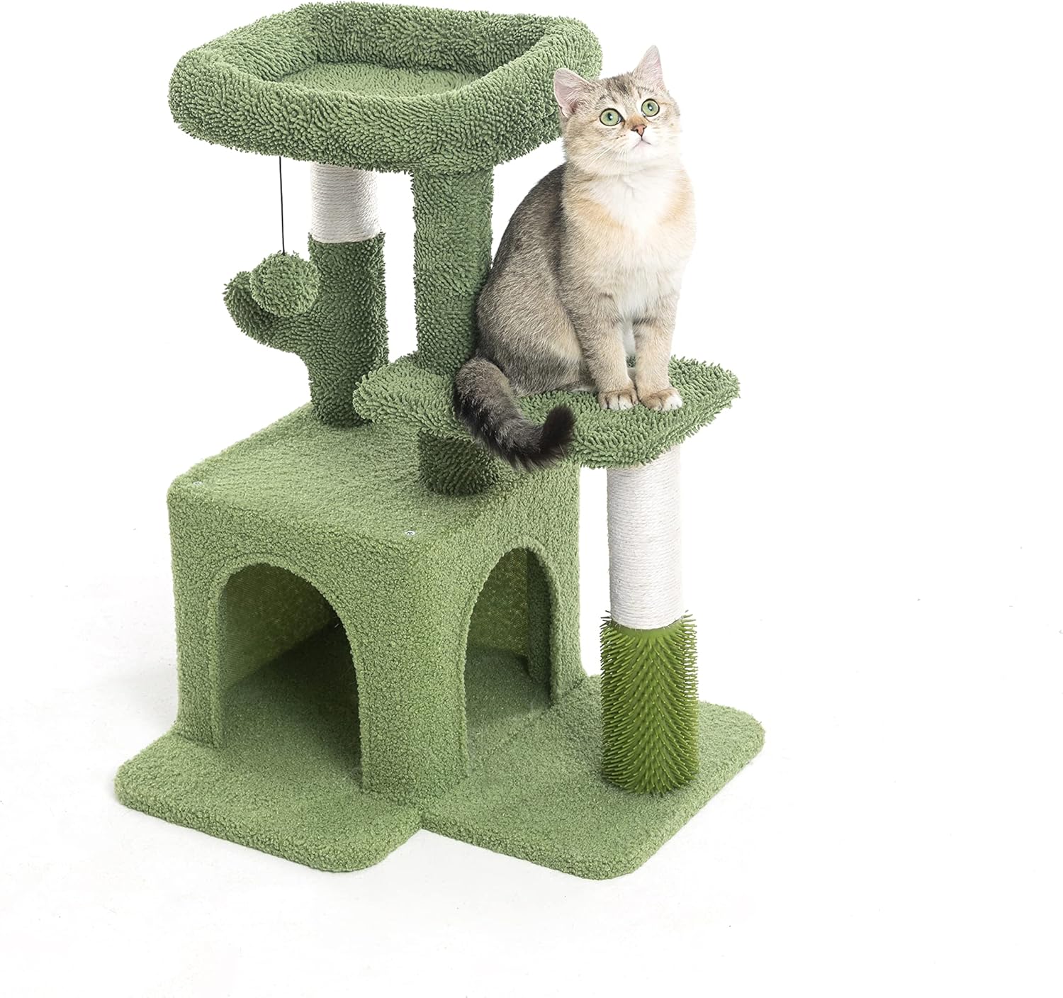 review Cat Tree, Small Cat Condo with Sisal Scratching Post and Massage Post Green