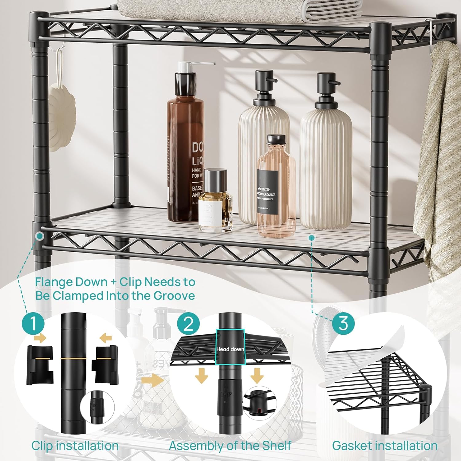 SINGAYE Over The Toilet Storage Shelf:3-Tier Bathroom Organizer and Storage Shelf with Adjustable Shelf and Basket Freestanding Space Saver Above Toilet for Room Black - Image 7