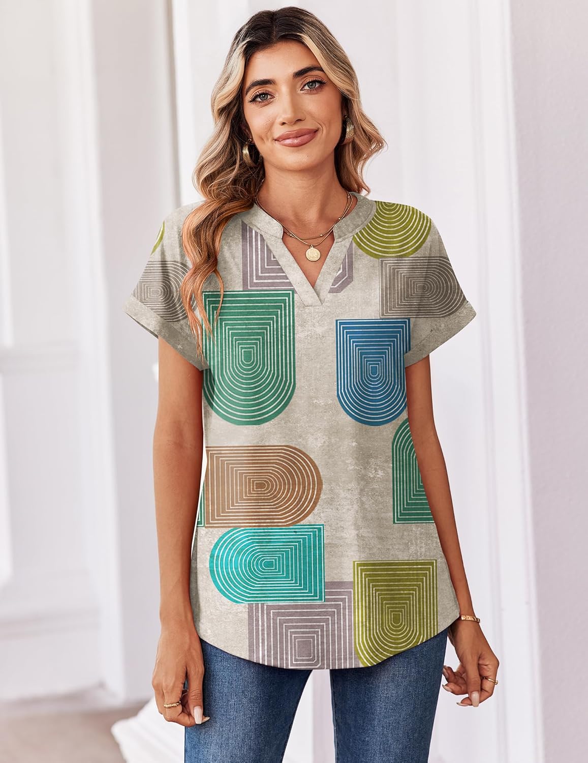 Zeagoo Womens Tops Short Sleeve Summer V Neck Shirts Work Blouses Business Outfits Fashion Clothing - Image 4