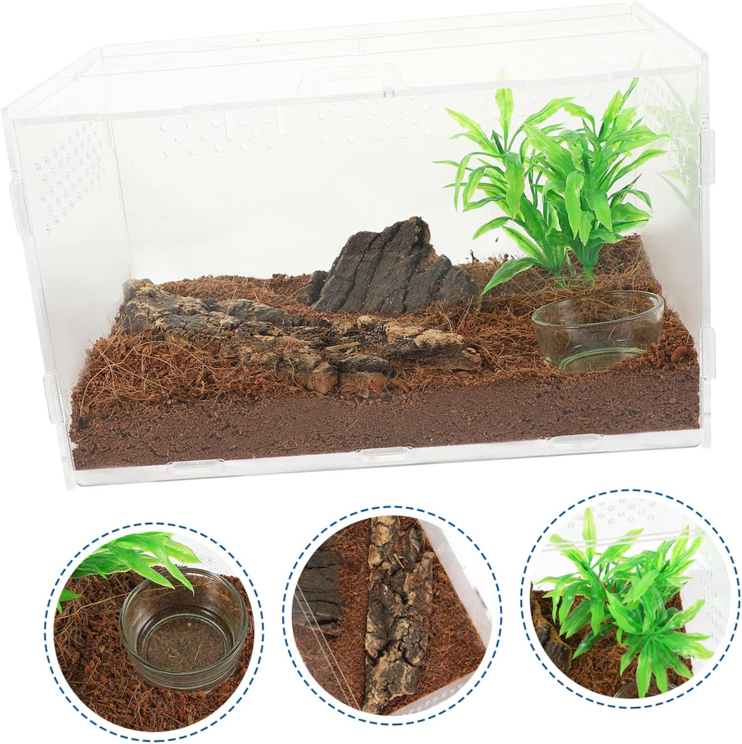 Turtle Tank Decor Snake Cage Acrylic Enclosure Gecko Home Easy to Clean Mantis Box