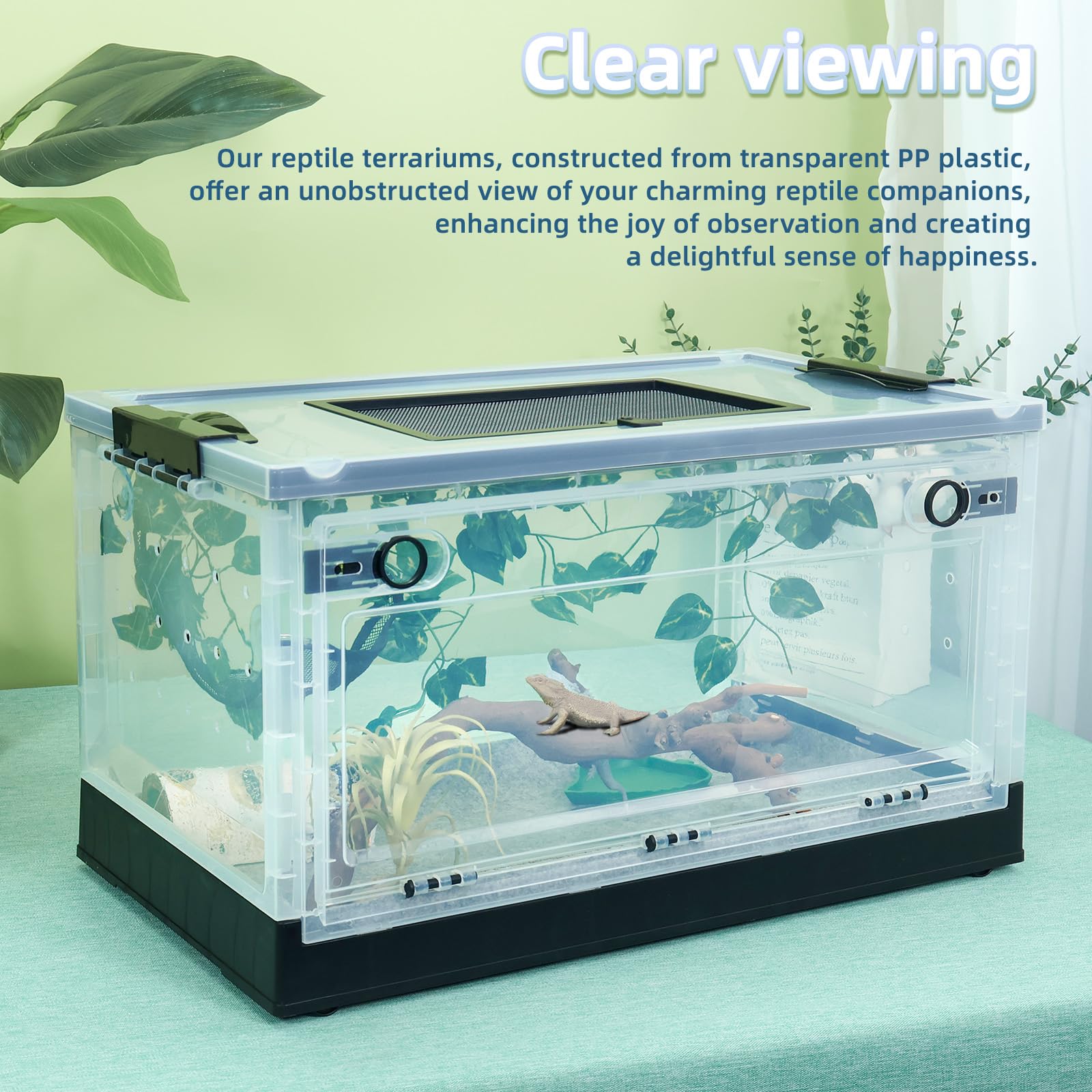 Terrarios plegables para reptiles de 16 pulgadas, tanques de serpientes y recintos para dragones barbudos, iguanas, lagartos, gecos crestados, vistas claras, portabilidad, ventilación de malla