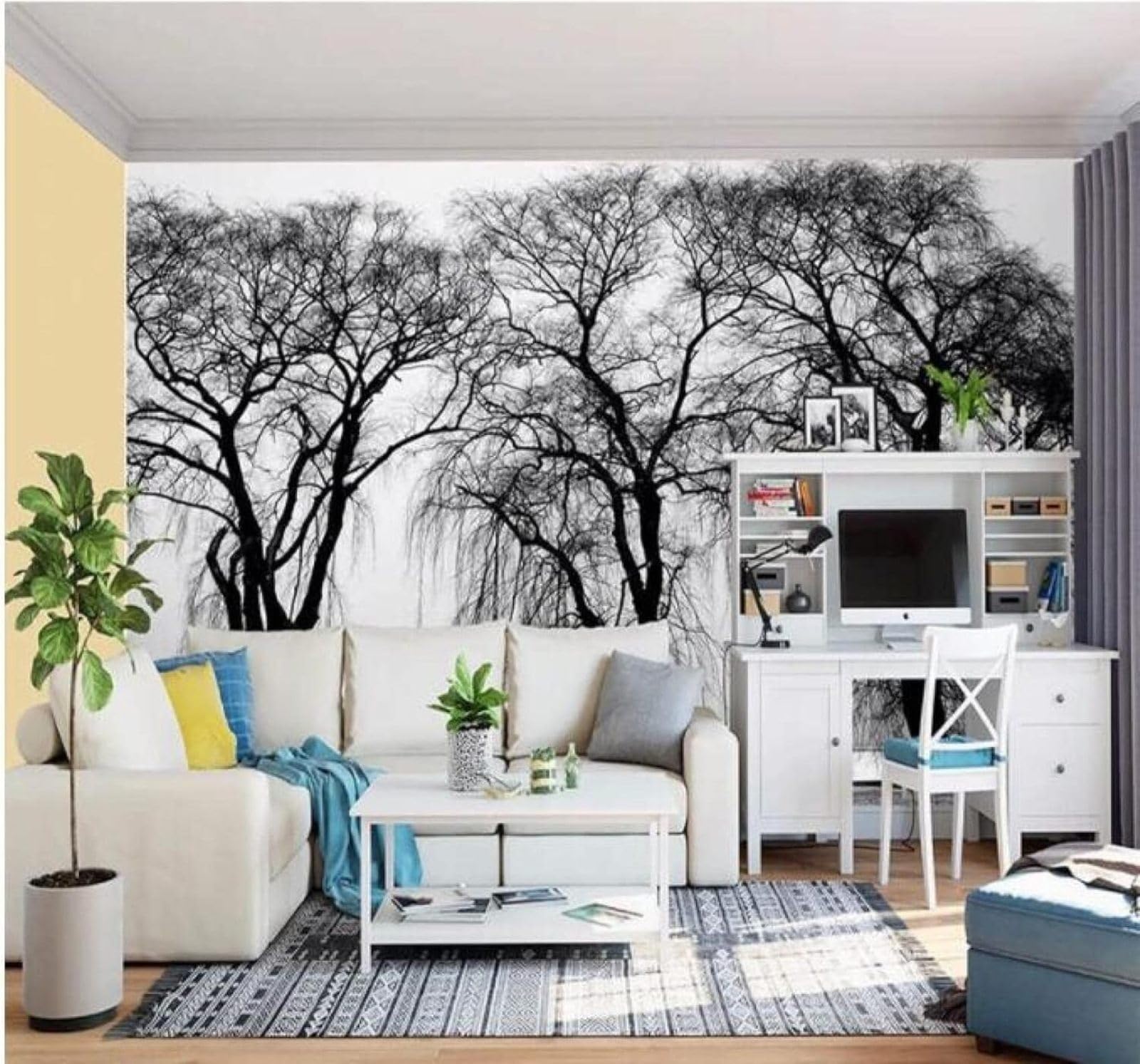 Xlming 350Cm×256Cm(B×H) Three Dimensional Black And White Woodland Park Landscape 3D Wallpaper Luxury Silk Study Dining Feature Sofa Grey Bedroom Living Room Tv Decorative Wall-350Cm×256Cm