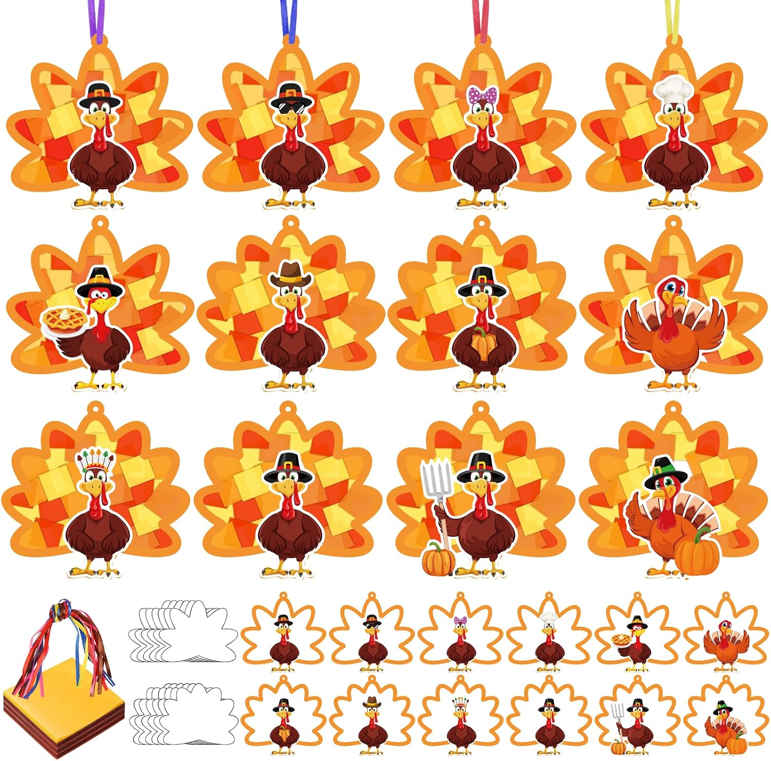 Fennoral 24 Pack Thanksgiving Turkey Craft Kit for Kids