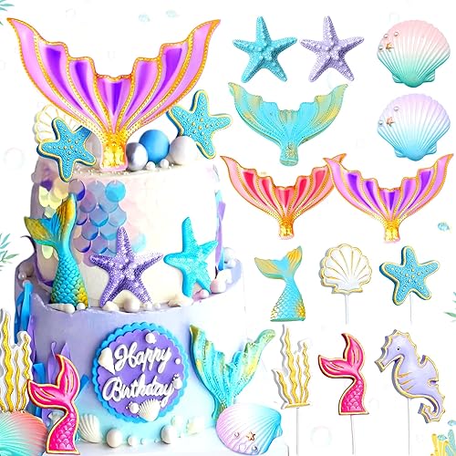 JeVenis 13 piezas de decoración de pastel de cola de sirena de lujo, recuerdos de fiesta de cumpleaños y suministros para despedidas de soltera