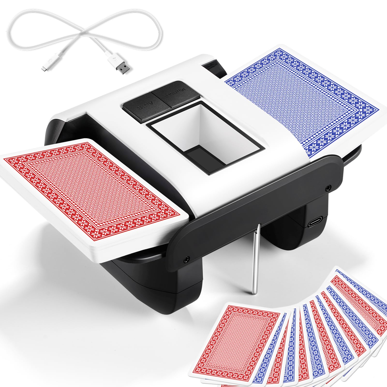 BATURU Miscelatore automatico ricaricabile con 2 pile – veloce, silenzioso, compatto e leggero, per carte ONU, poker, skip-BO, fase 10 per serate di gioco, viaggi, feste