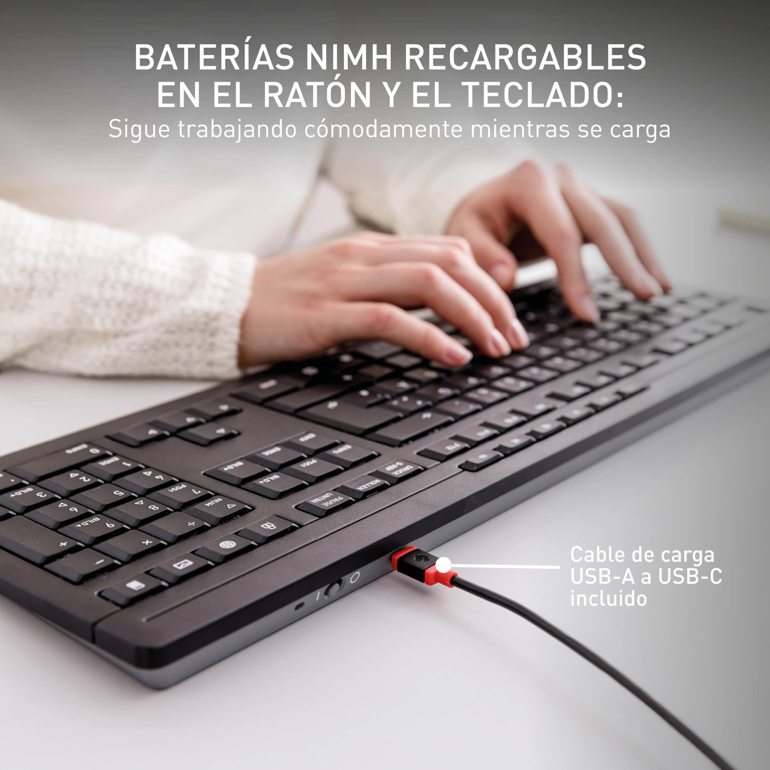 CHERRY STREAM DESKTOP RECHARGE, Pack de Teclado y Ratón Inalámbricos, Distribución de Teclado Alemán (QWERTZ), Radiofrecuencia 2,4 GHz, Teclas Silenciosas, Recargable, Negro