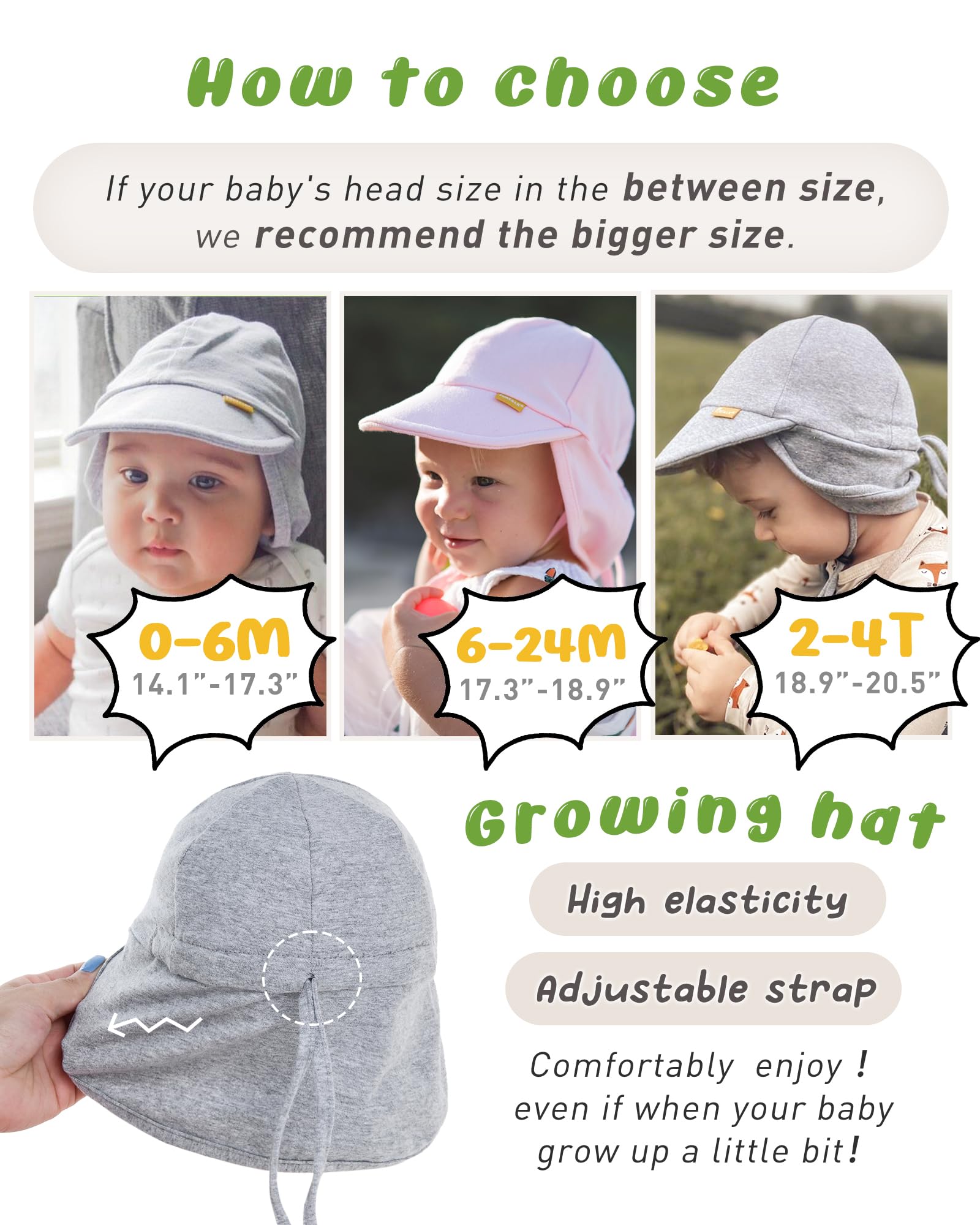 FURTALK Cotton Baby Toddler Sun Hat UPF 50+ UV Protection Kids Unisex Girls & Boys Summer Cap with Adjustable Chin Strap Neck Flap — view 4