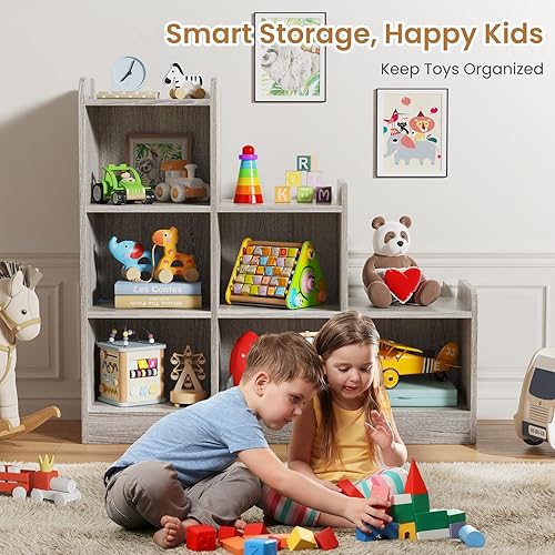 Miniatura 4 de Estantería para libros, organizadores y almacenamiento de juguetes de 6 cubos, estantería Montessori pequeña de suelo abierto para habitación