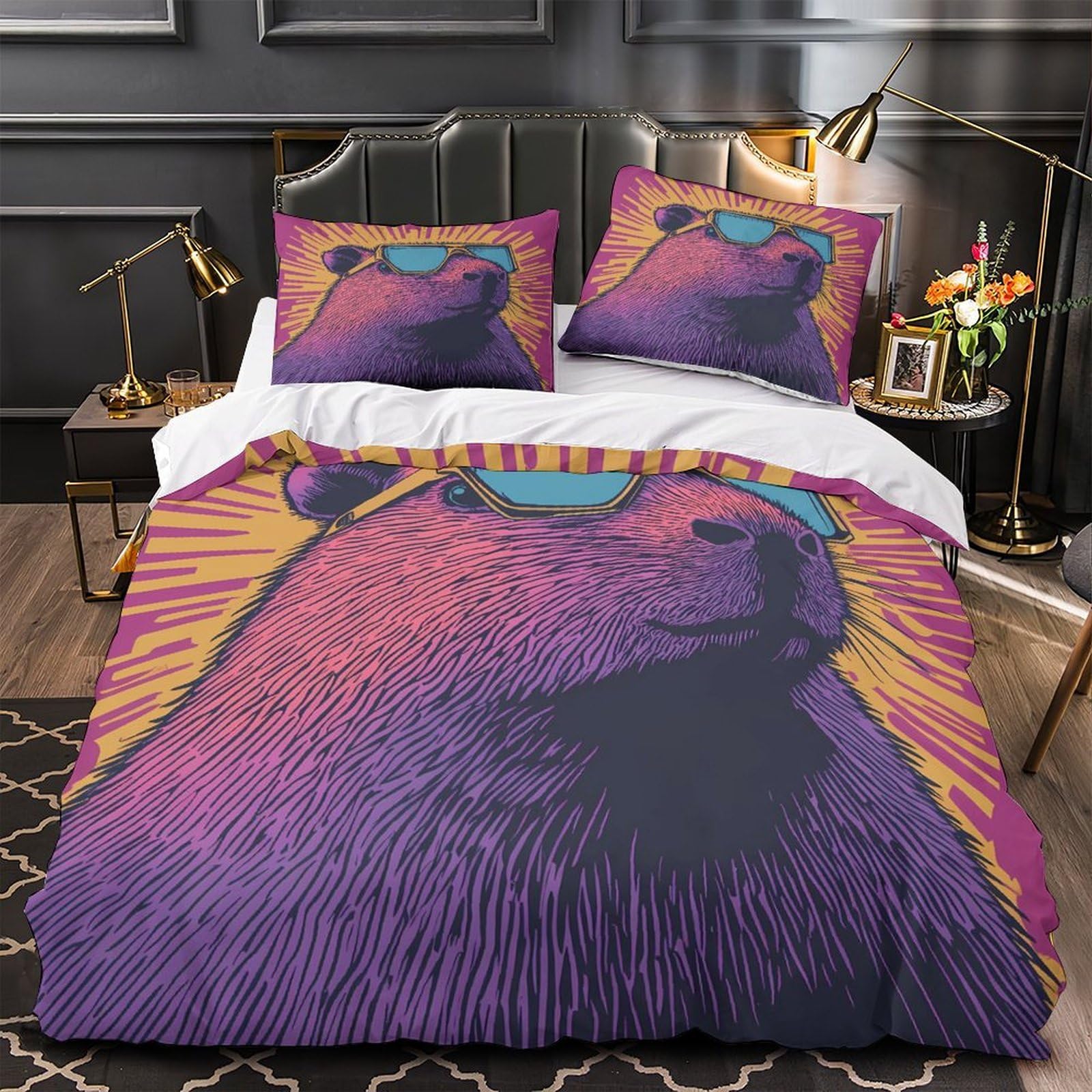 Housse de couette capybara pour chambre ado lit simple 135x200