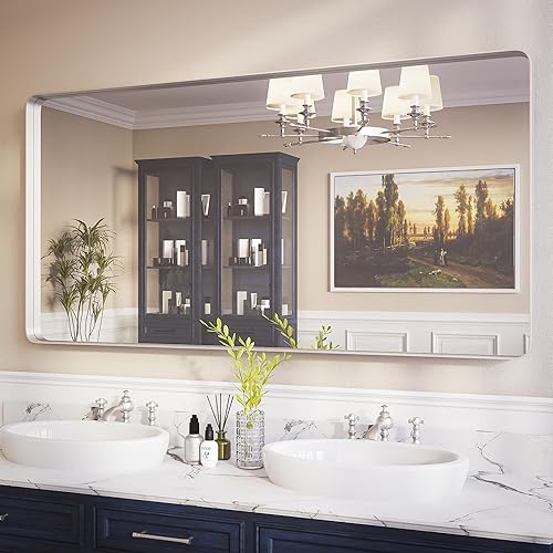 Miniatura 42 de ISKM Espejo con marco plateado para pared de 20 x 16 pulgadas, espejo de tocador de baño antioxidante, vidrio templado, espejo rectangular