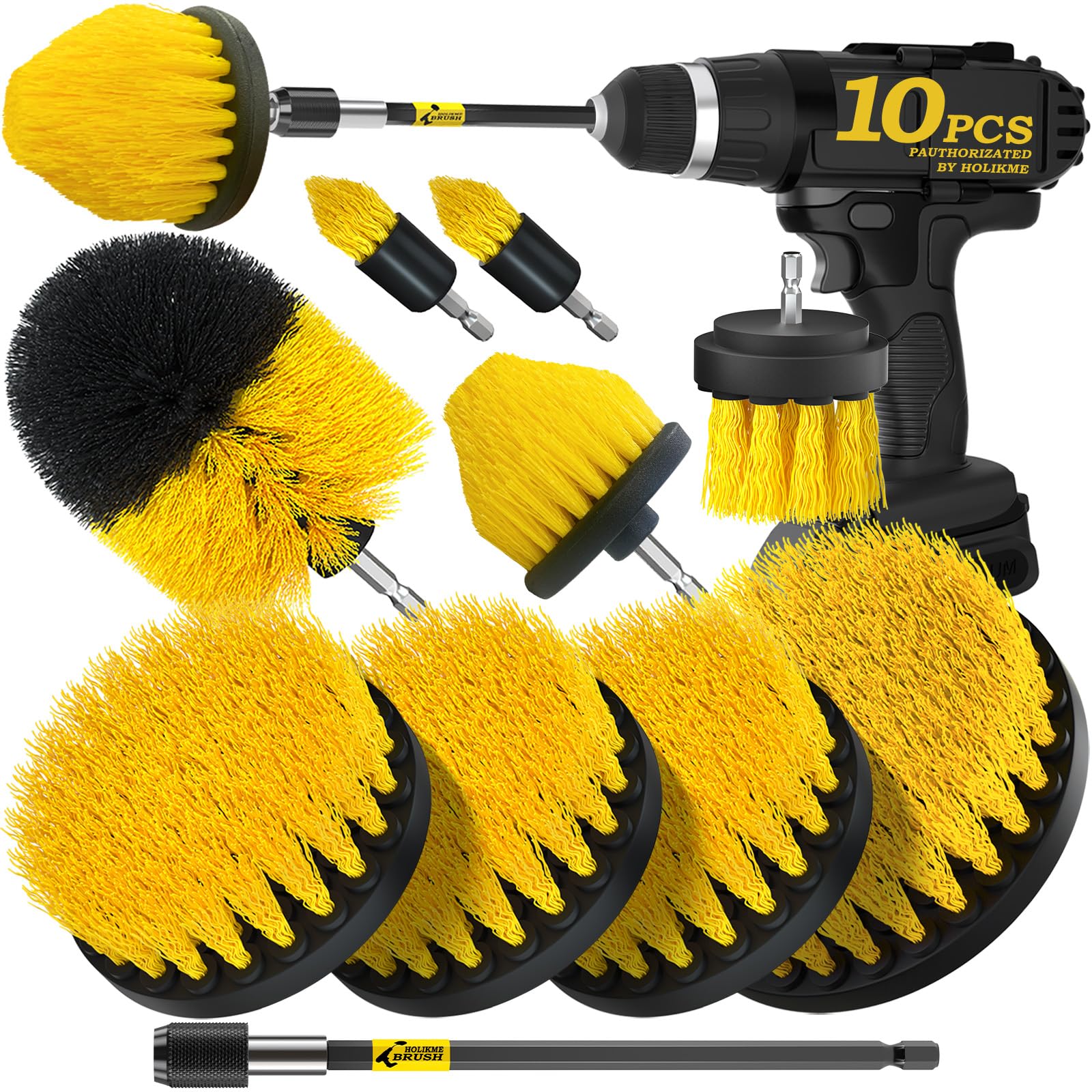 Holikme 10Pieces Drill Brush Attachments Set, Power Scrubber Brush ONLY