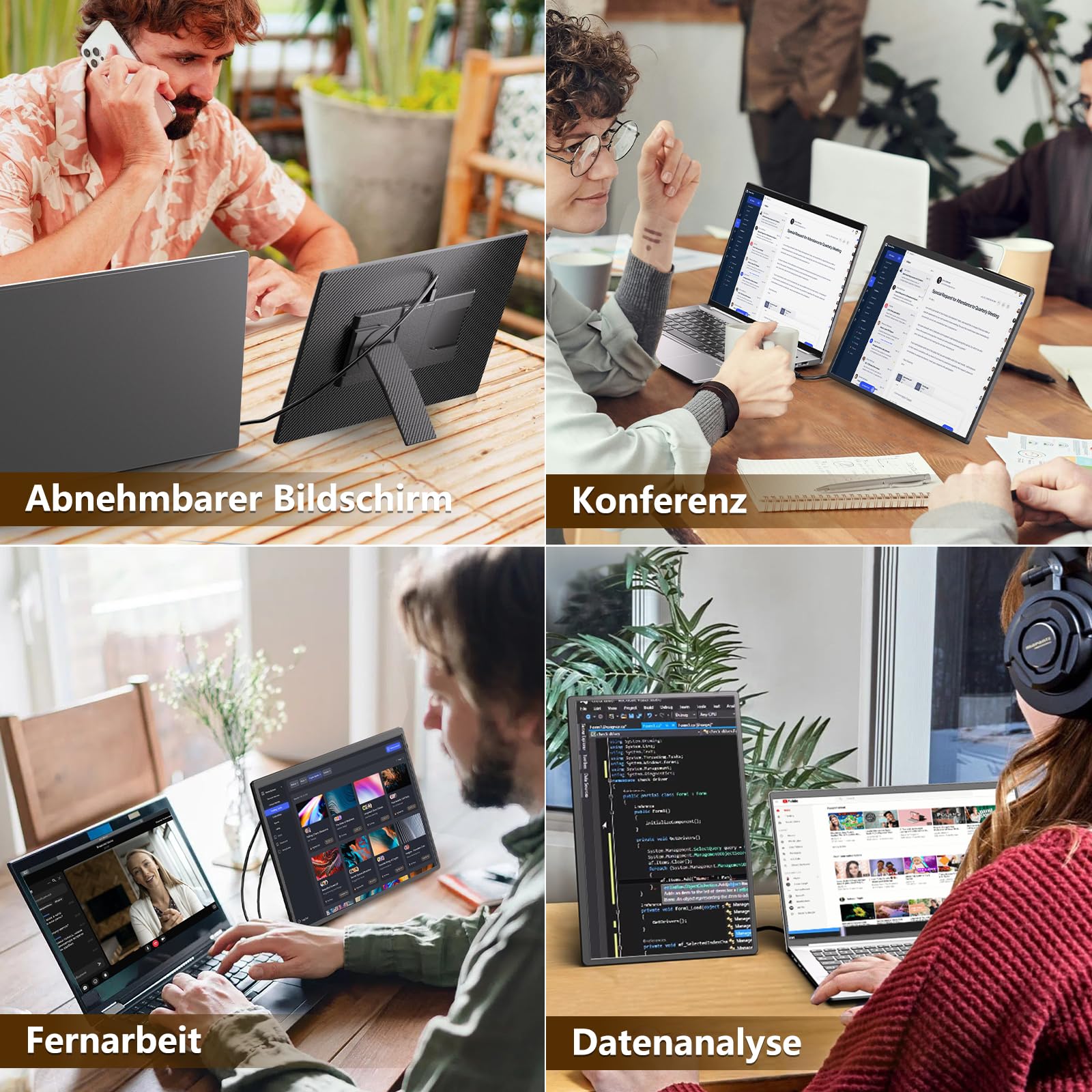 Portable Monitor 2,5K 16" QHD 1920x1600P HDR IPS Tragbarer Mobiler Monitor USB-C HDMI Plug & Play Portabler Zweiter Bildschirm Externer Display Screen für Laptop PC Smartphone MacBook Xbox NUC