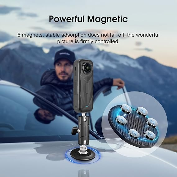 Magnetic Mount for Insta360 Go Luna Ultra X5 X4 Air Metal Magnet Quick Car Holder 1/4 Screw Adapter for Gopro Hero 13 12 MAX 2 for DJI Osmo Action 6 5 Pocket 4 3 Accessories
