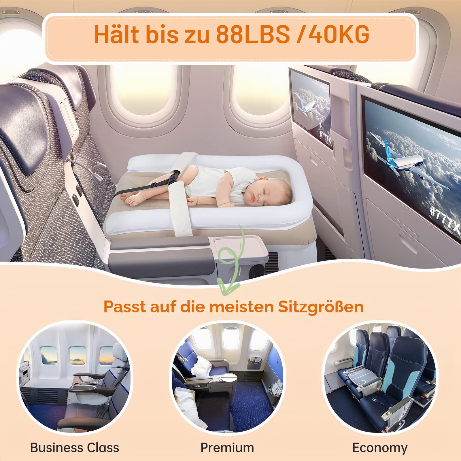 PAHTTO Aufblasbares Flugzeugbett für Kinder, Tragbare Reisematratze für Kleinkinder und Babys Mit Handpumpe, Flugzeug-Reiseutensilien