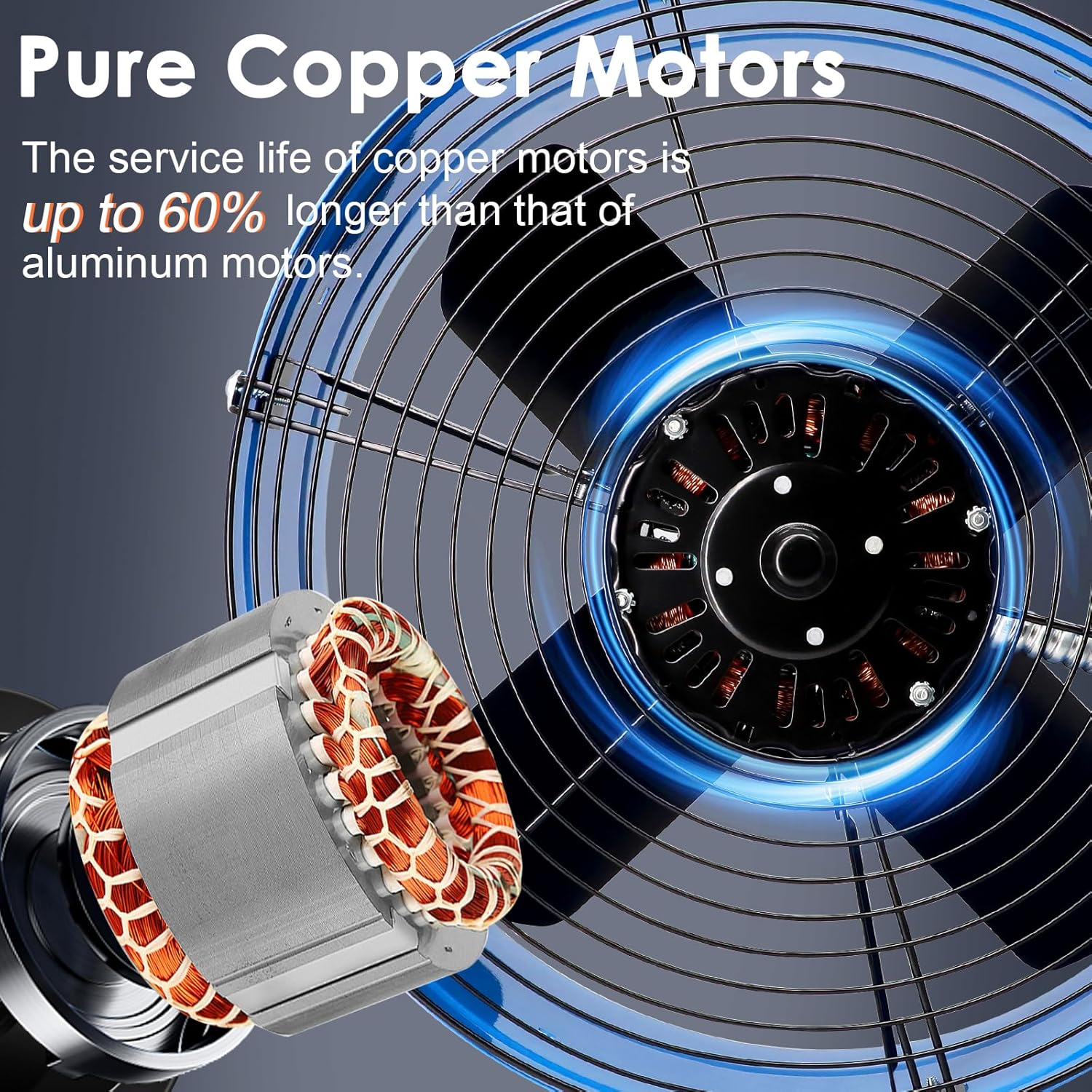 Hiorucet Upgraded 15 Inch Gable Vent Exhaust Fan, 1600CFM 2400 SQF High Performance Low Noise Gable Mount Attic Fan with Adjustable Thermostat, 14 Inch Blade and Permanently Lubricated Motor, Blue.