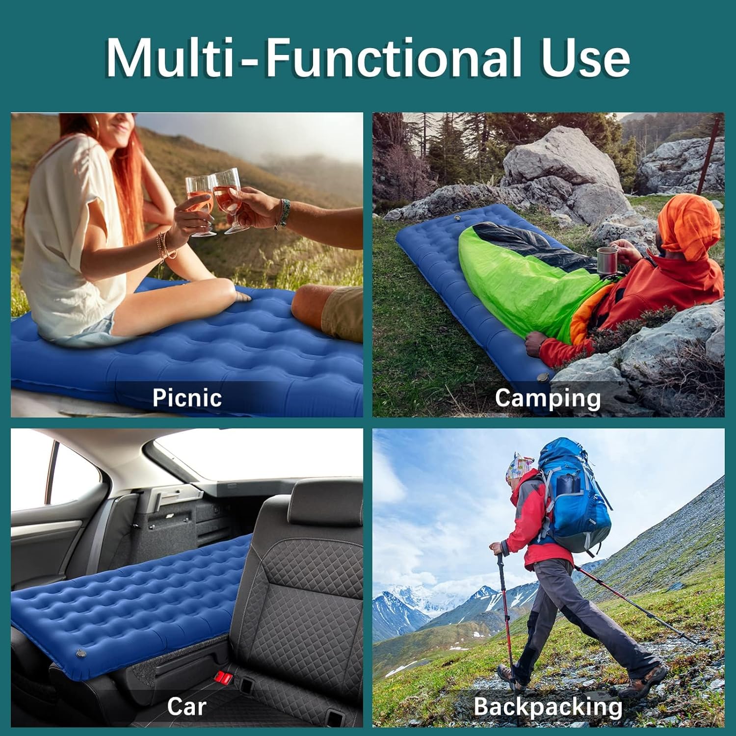 Inflatable Sleeping Pad for Camping Ultralight Sleeping Mat with Built-in Foot Pump 5.1" Extra-Thick Camping Mattress Pad for Backpacking Hiking Tent Traveling