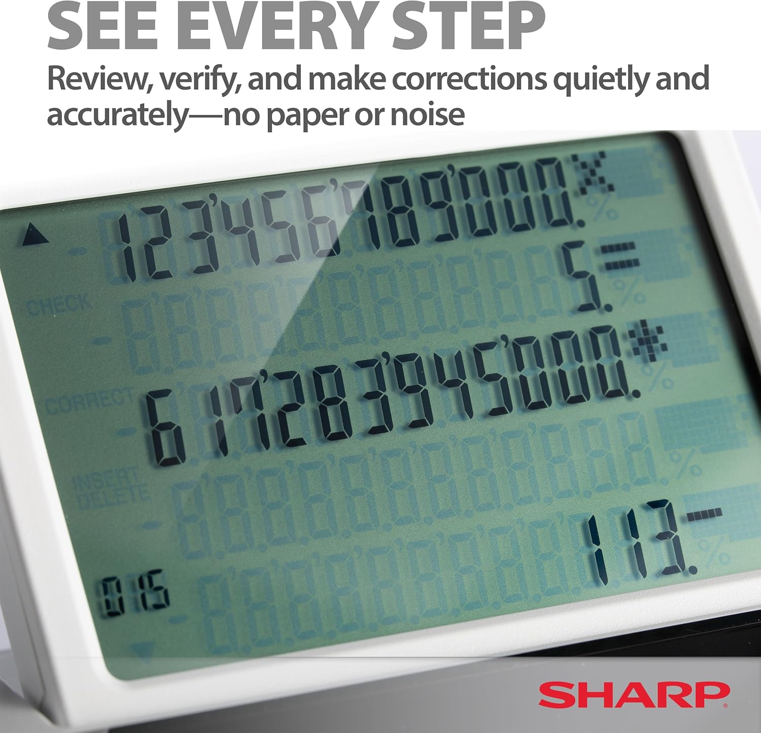 Sharp Paperless Printing Desk Calculator w/Check and Correct, Large 12-Digit LCD Primary Display, Printing Calculator/Adding Machine with Scrolling LCD Display Replacing Paper (EL-1901)