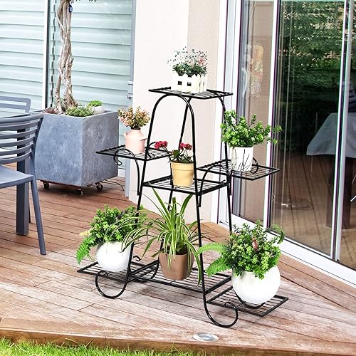 Miniatura 6 de Giantex Soporte de metal para macetas de 7 niveles, estante de exhibición de plantas para patio, jardín, balcón, hogar, estante de almacenamiento