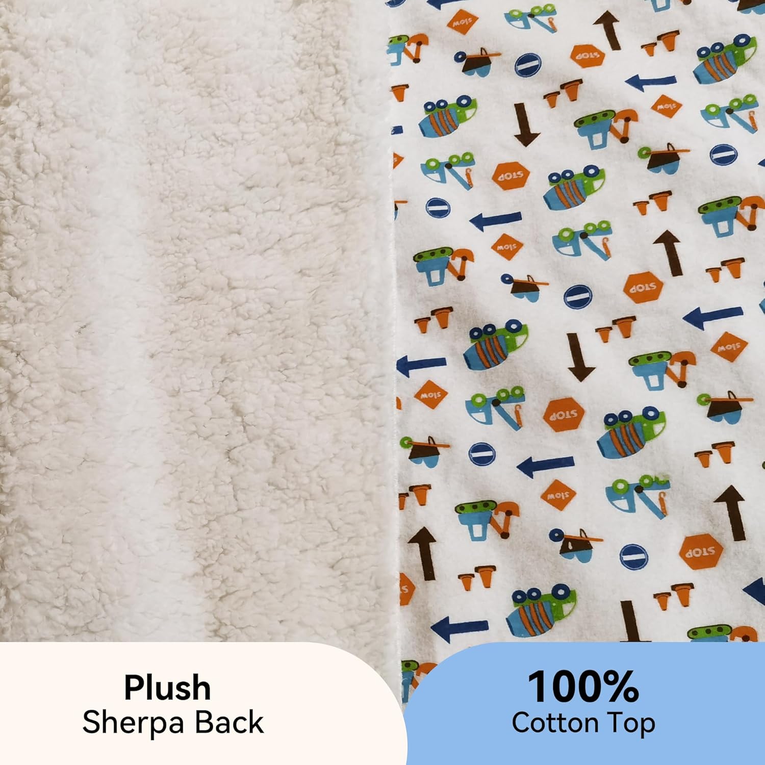 Kids Sherpa Throw Blanket – Soft Cotton & Warm Sherpa Toddler Blanket, Trucks, Cranes & Construction Vehicles Pattern, Plush Winter Bed Throw, 40 x 60 inches - Image 3