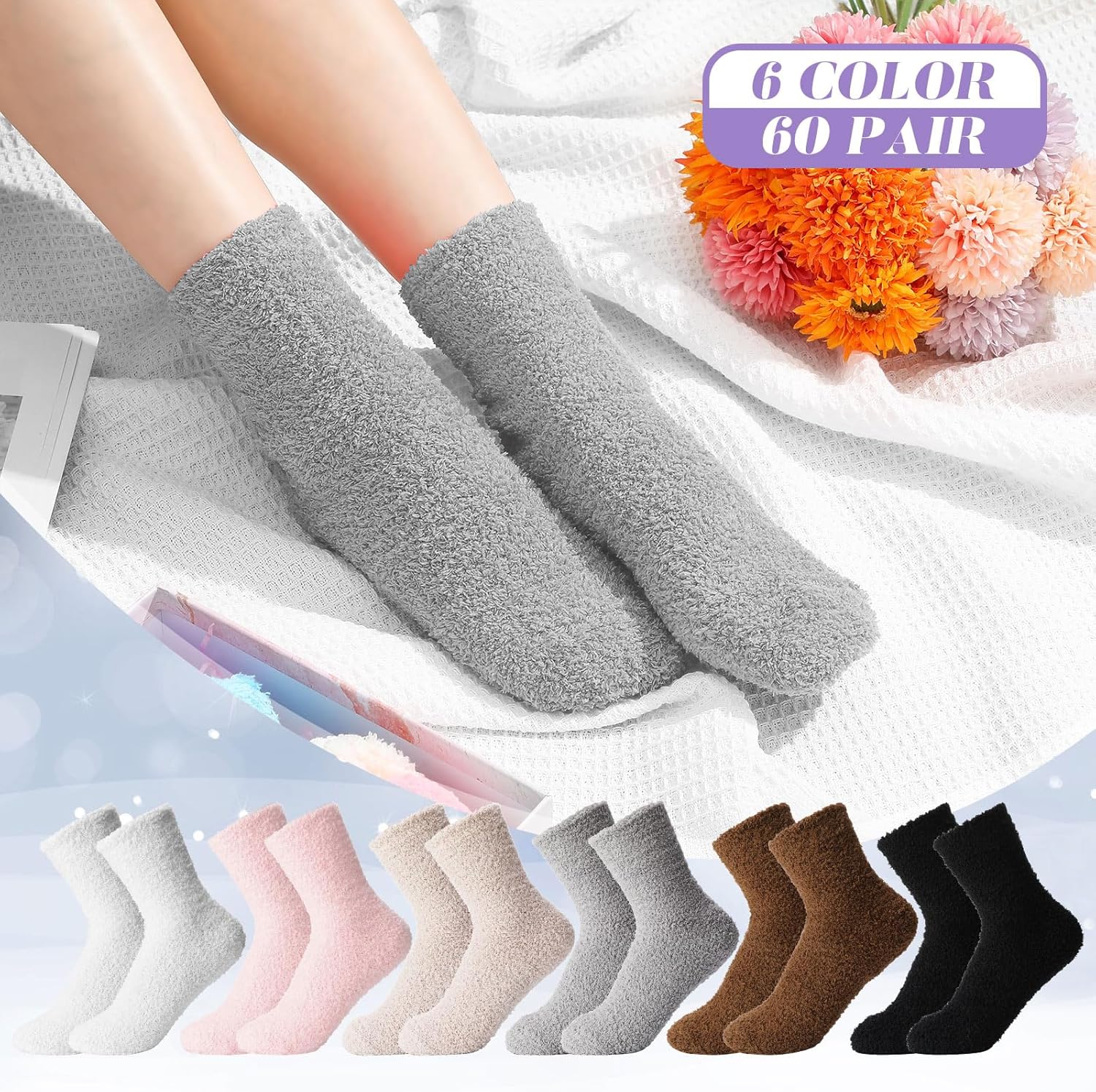 Handepo 60 Pairs Women Fuzzy Socks Bulk Winter Warm Soft Fluffy Crew Sleeping Slipper Socks for Indoor Valentine's Day Gifts - Image 5