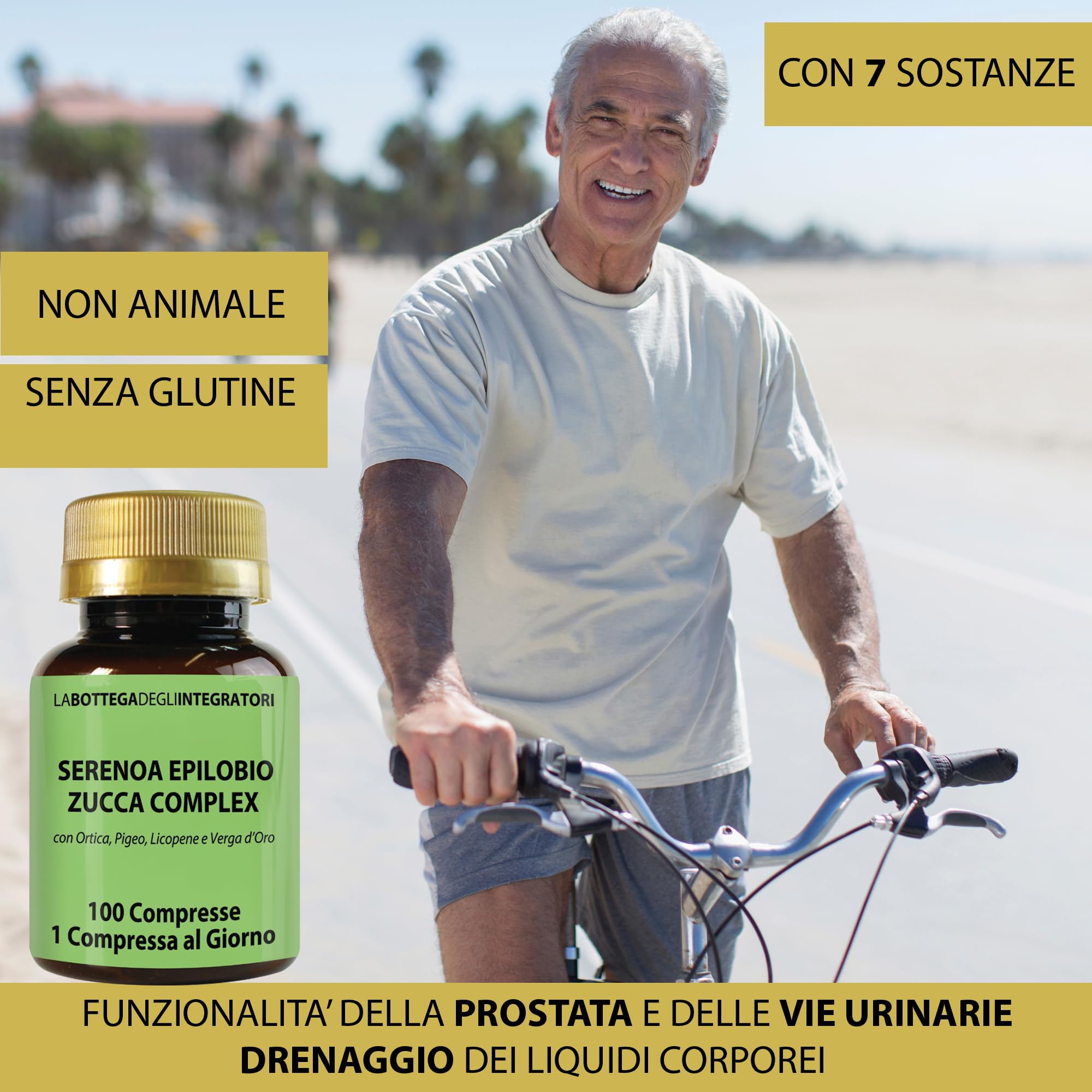 Serenoa Epilobio Zucca Complex con Ortica Pygeum Africanum Licopene e Verga D'Oro 100 Compresse, 1 al Giorno | Integratore per la Prostata e per le Vie Urinarie