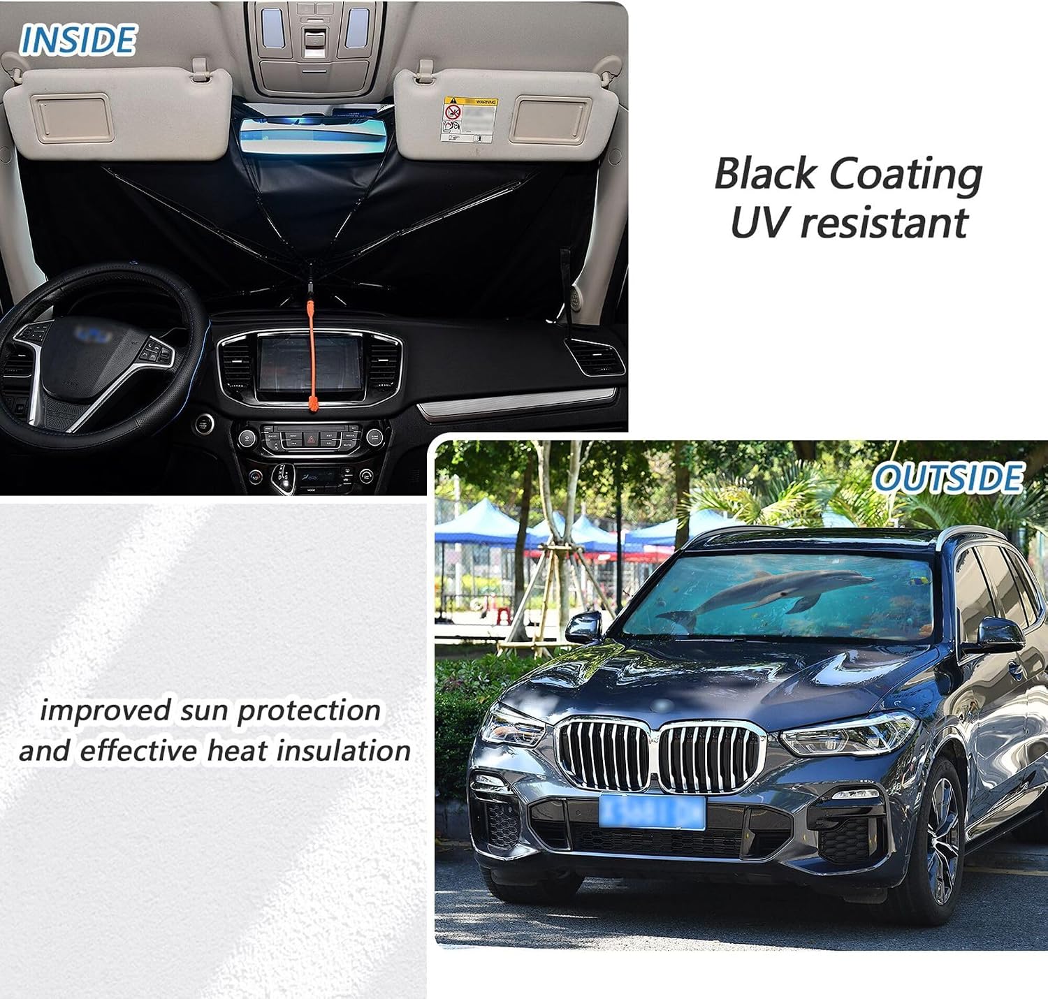 Car Umbrella Sun Shade Cover, Dolphin Umbrella Sun Shade for Car Truck Window Front Windshield, Blocks UV Rays Sun Visor Protector Sun Heat Reflector to Keep Your Vehicle Cool