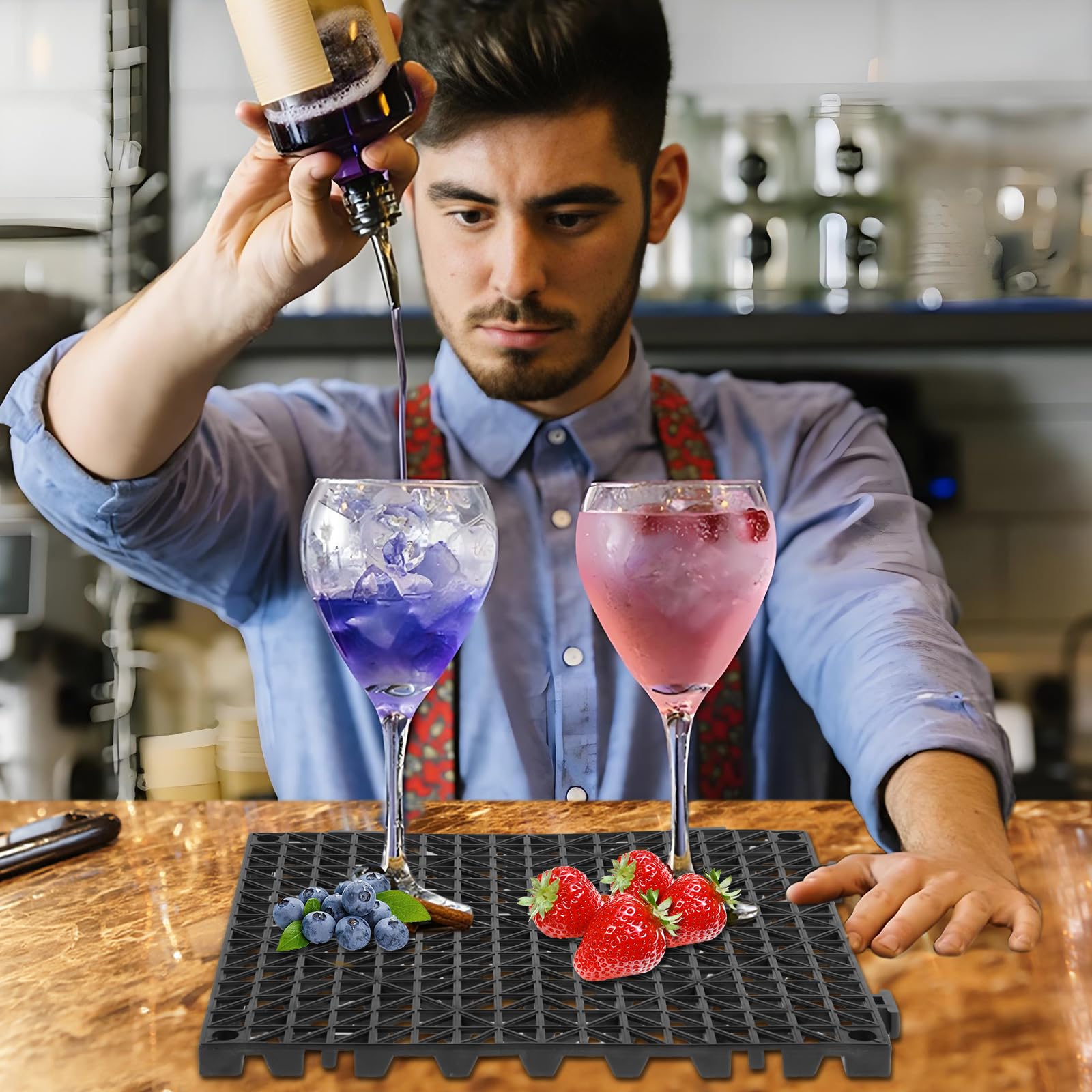 12 alfombrillas de servicio de bar entrelazadas para camareros, 12 x 12 pulgadas, antideslizantes, para encimera, restaurante, comercial, antiderrames, lavables, flexibles, cristalería, protección