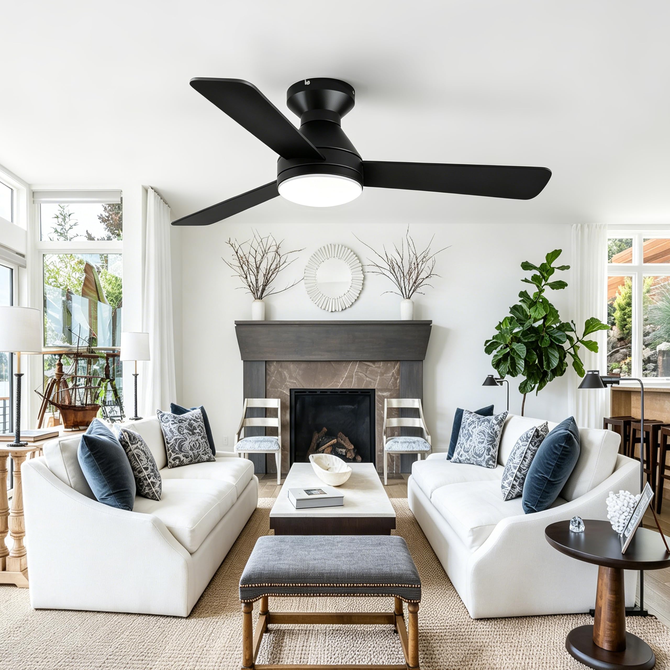 Deckenventilator mit Beleuchtung und Fernbedienung 107cm, Deckenventilator mit Licht Dimmbare LED, 3 Flügel, 6 Stufen, Leiser DC-Motor, Wendeflügel für Schlafzimmer und Wohnzimmer, Schwarz