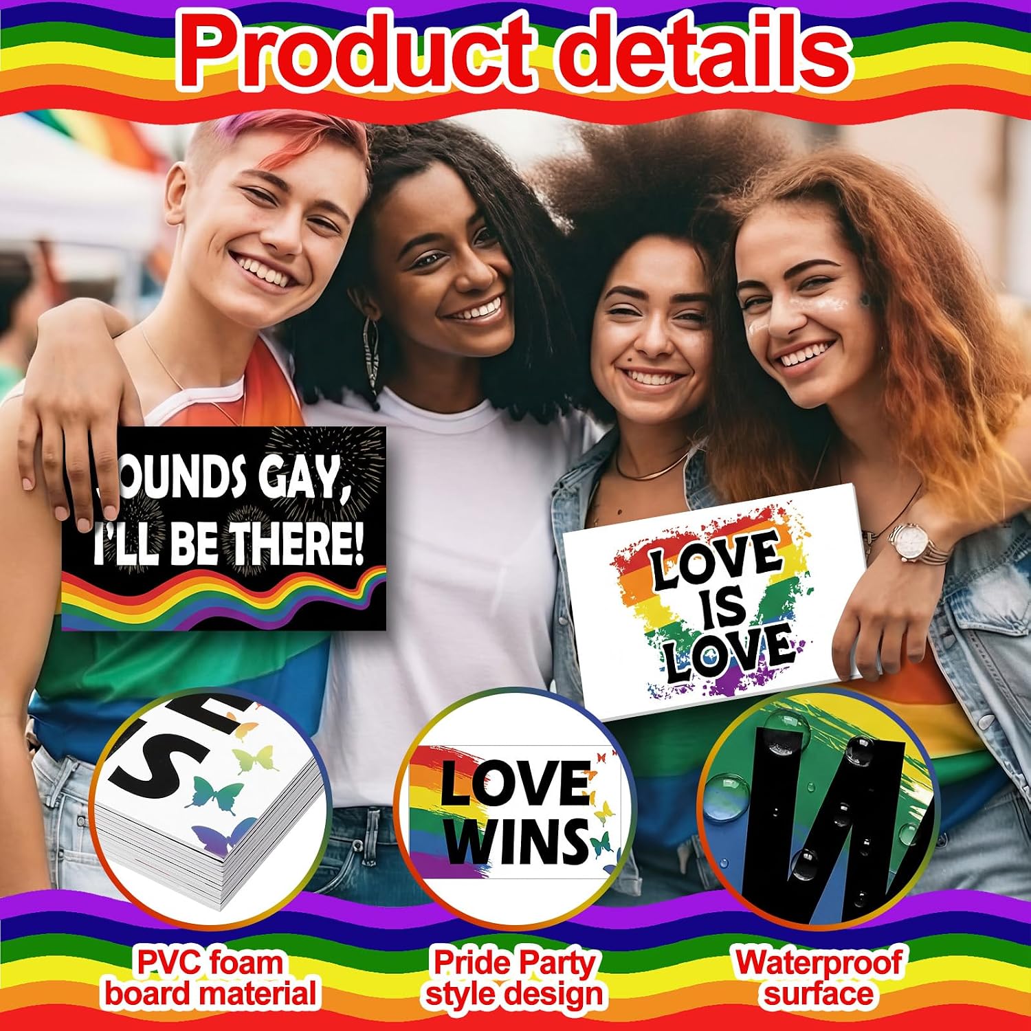 24 Design Pride Photo Booth Props Sets, Pride Month Decorations Funny Gay LGBTQ Rainbow Photo Booth Props Selfie Photobooth Double Sided Printed PVC Waterproof for Rainbow Celebration Party Supplies