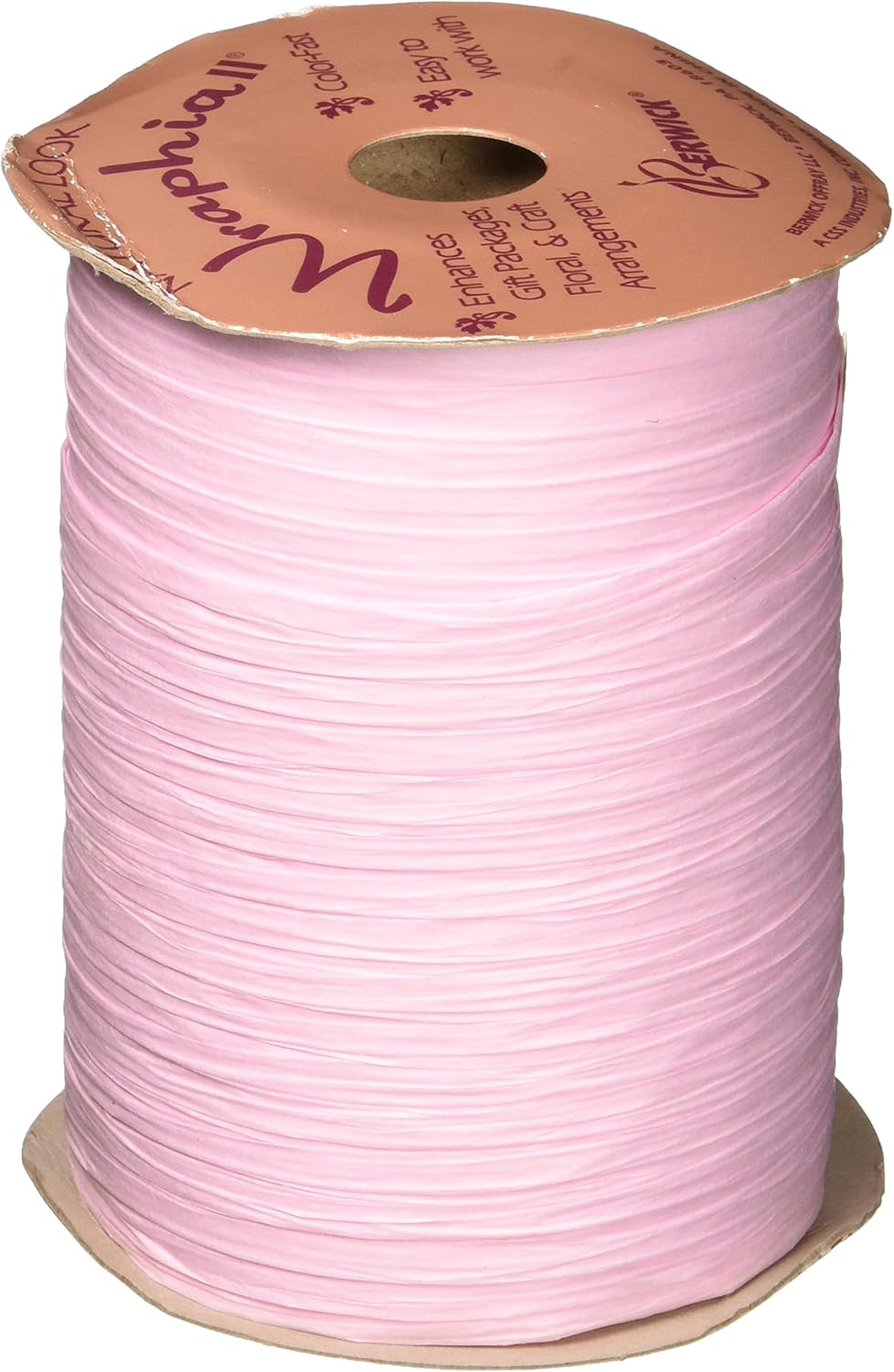 Berwick Offray Matte Pink Raffia Ribbon, 1/4'' Wide, 100