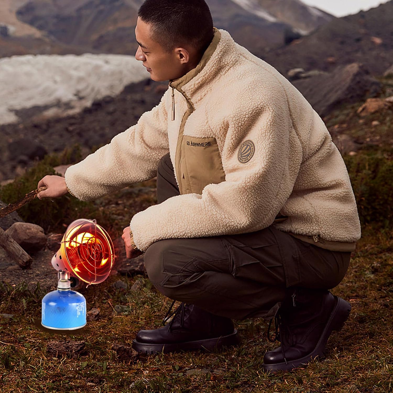 Portable Butane Heater, Gas Heater with Control Valve, Foldable Base and Storage Bag Outdoor Tent for Camping, Ice Fishing, Garage, Porch