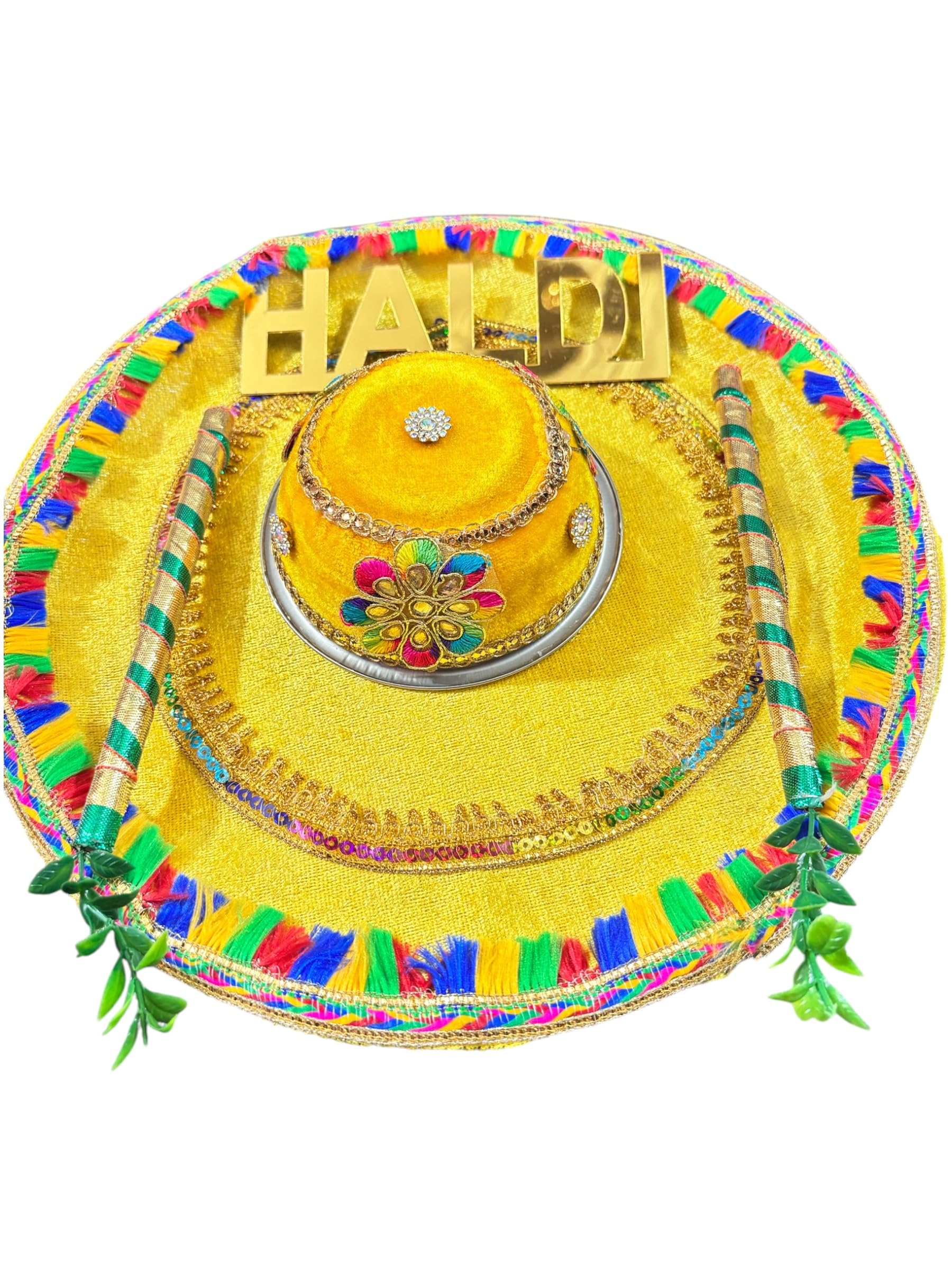 Generic Handmade Decorative Haldi Thali/Platter Thali, Haldi Thali,Puja,Uptan,Haldi, Shaadi Shaadi Decor, Home Decor, Handmade Plate Decoration, Yellow
