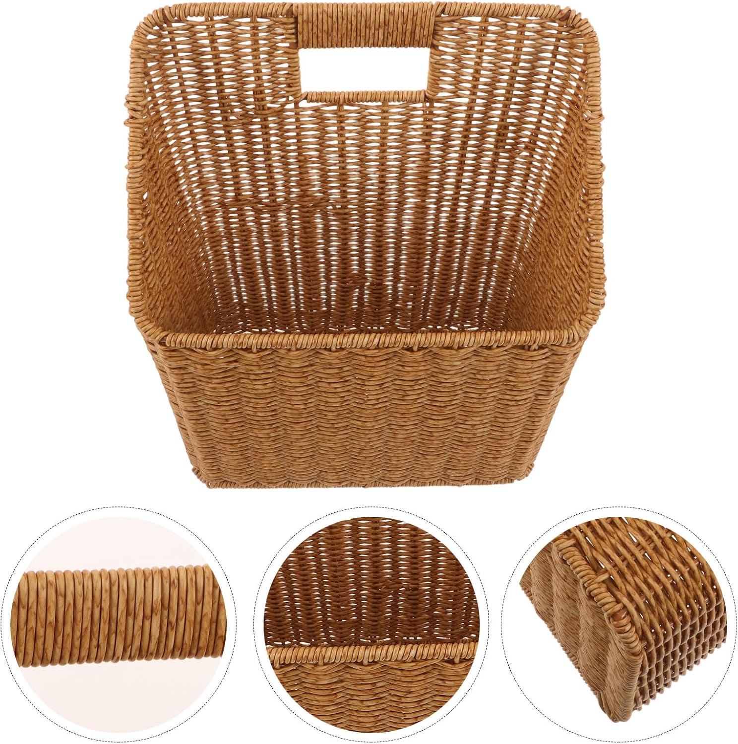 Woven Wall Hanging Basket for Storage, Imitation Rattan Wicker Basket with Metal Hardware, Space-saving Multi-functional Wall Mount Organizer for Office and Bedroom