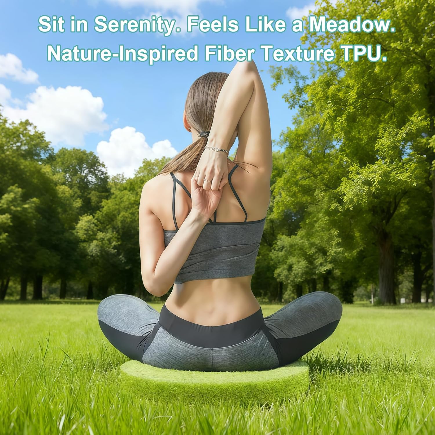 Round TPU Meditation Cushion, Floor Pillow, Breathable Mat for Yoga and Zen Practice, Firm Yet Soft Indoor Seat with Enhanced Posture Support (Dark Green, 17.7" D x 2" H)