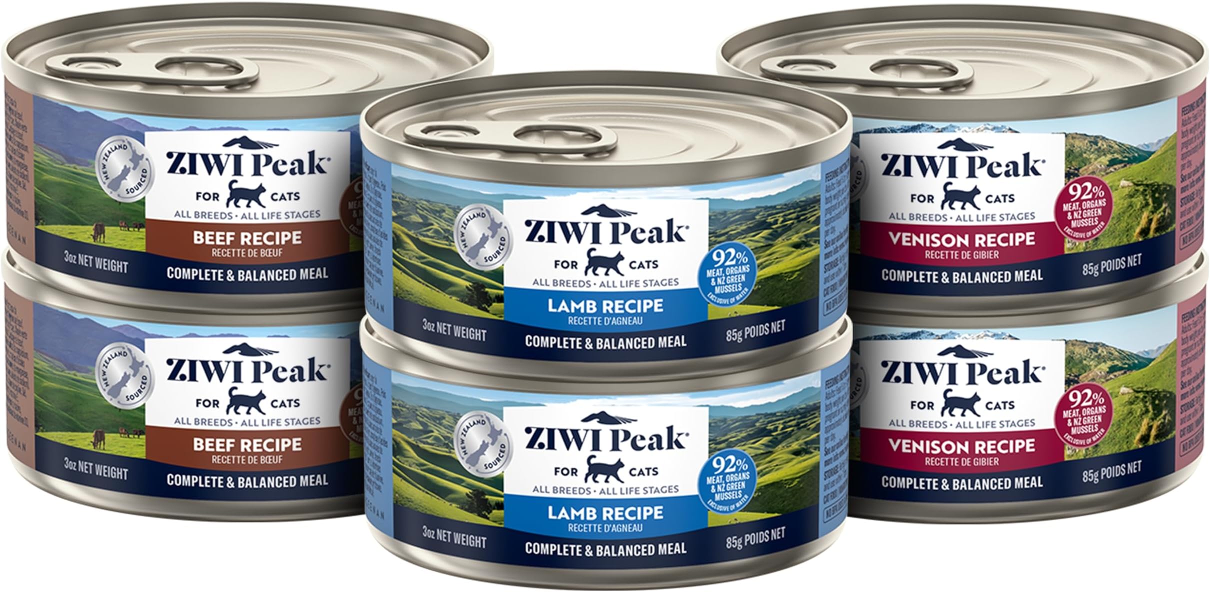 Peak Wet Cat Food Variety Pack - Venison, Beef, and Lamb, 6 Pack (3oz Each)