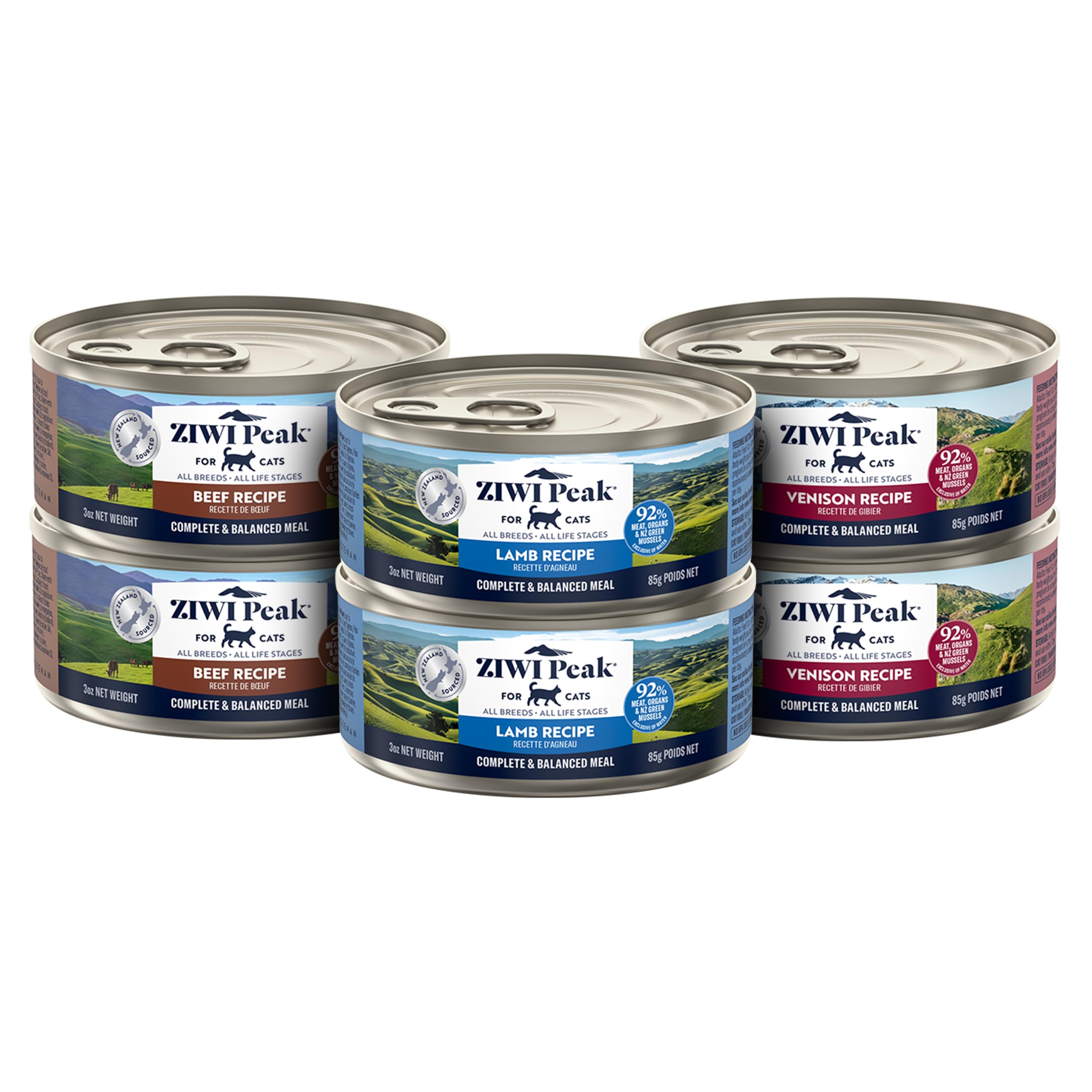 ZIWI Peak Wet Cat Food Variety Pack - Venison, Beef, and Lamb, 6 Pack (3oz Each)