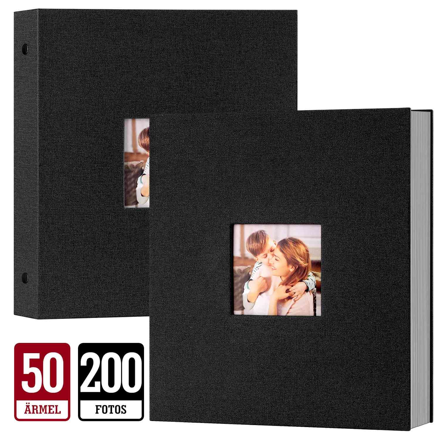 Lanpn Album fotograficzny 13 x 18 cm 200, lniany album do wkładania w formacie poziomym 200, 13 x 18 zdjęć, czarny